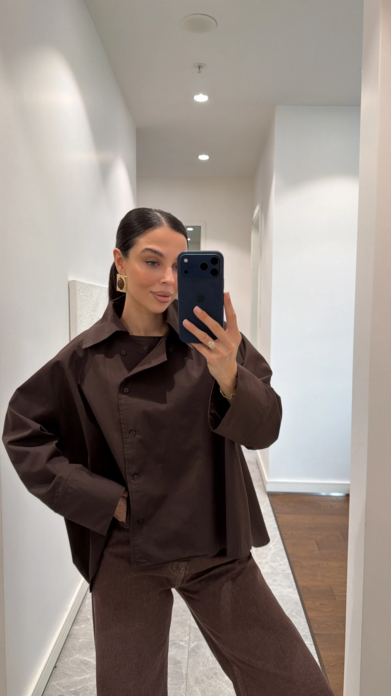 REGLAN POPLİN GÖMLEK - KAHVE