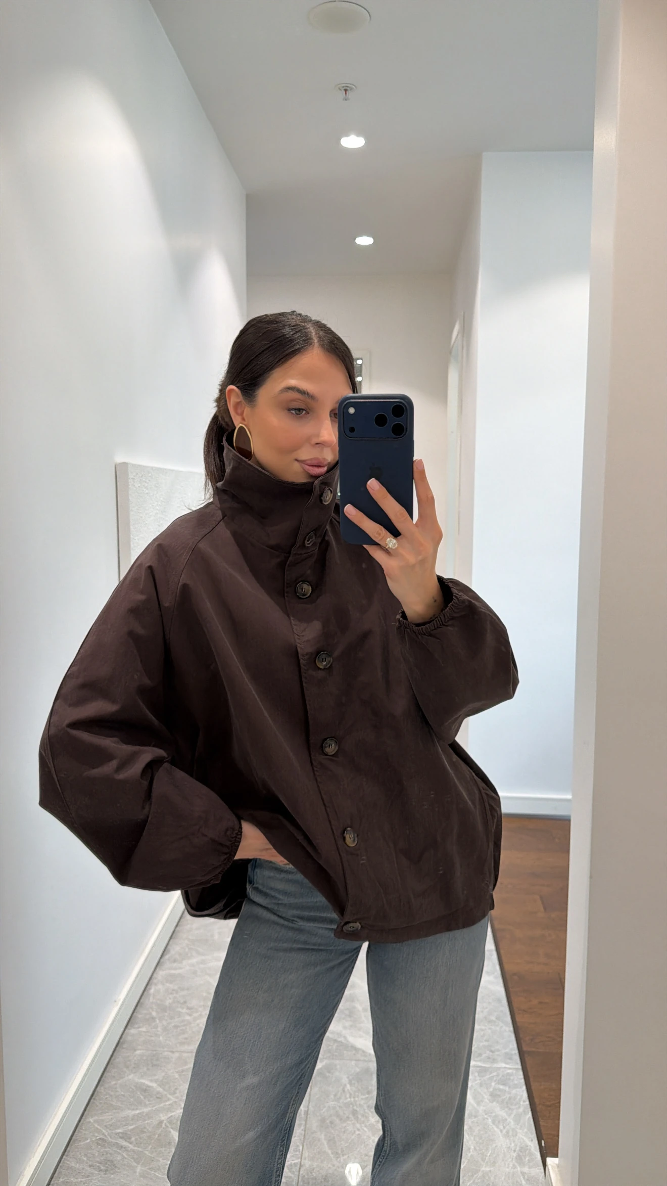 KAHVERENGİ YÜKSEK YAKA BOMBER CEKET