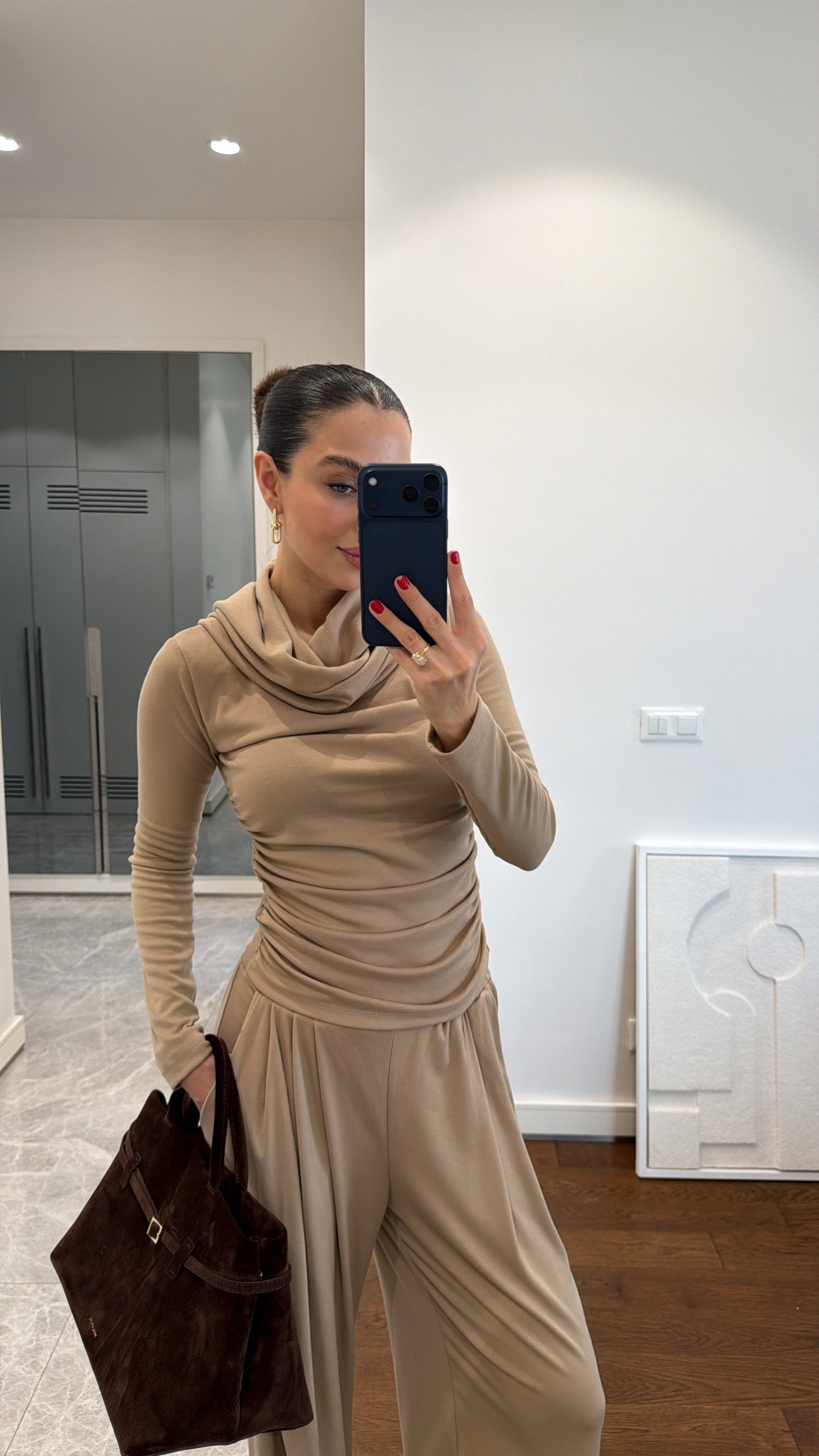 DRAPELİ BLUZ PANTOLON TAKIM