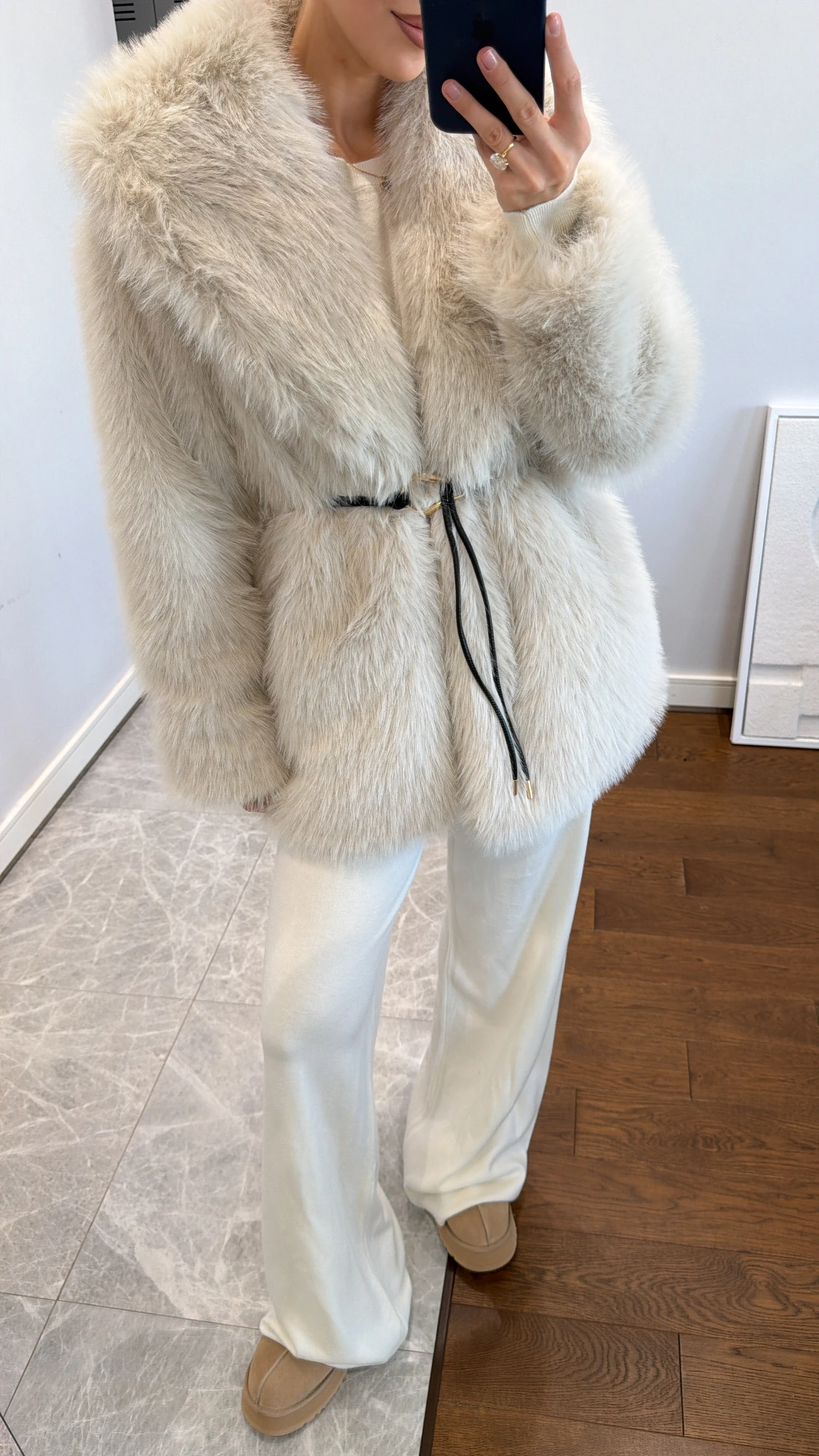 KEMER BEL DETAYLI ŞAL YAKA KÜRK