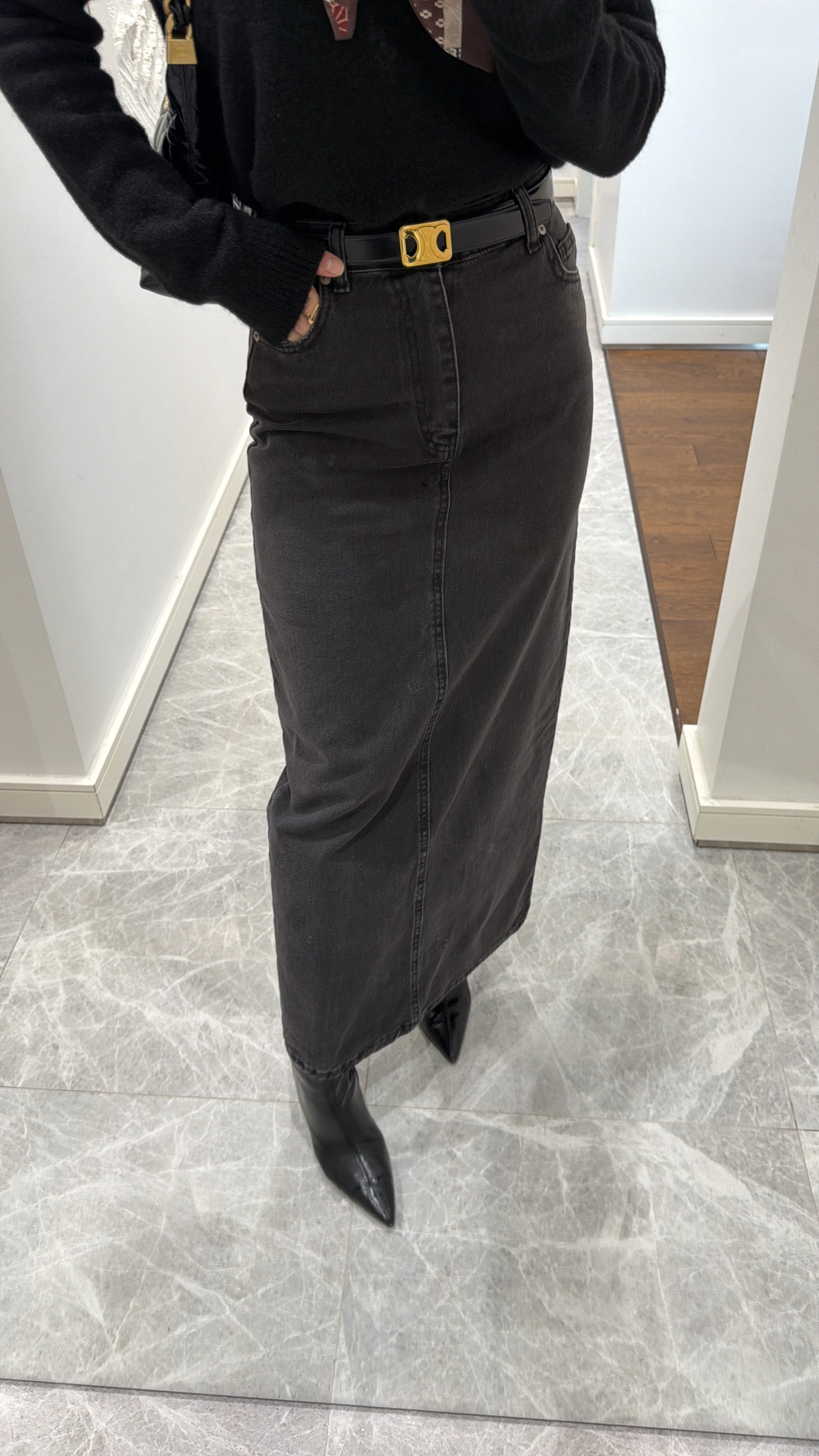 SİYAH UZUN DENİM ETEK