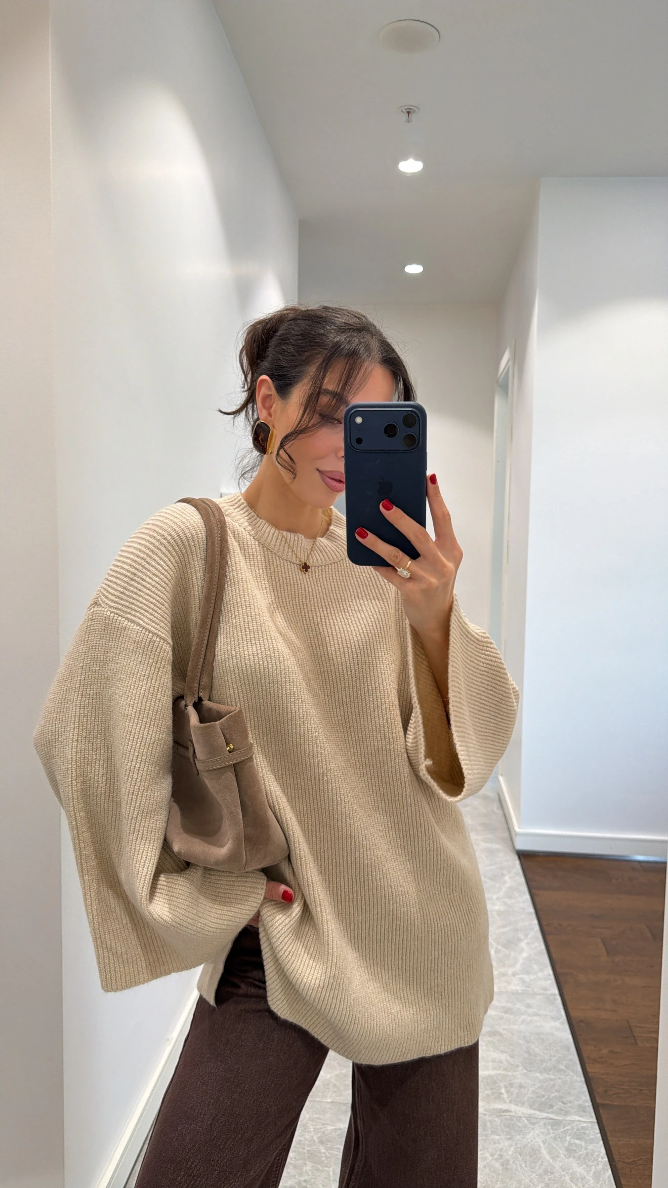 BİSİKLET YAKA OVERSİZE TRİKO KAZAK - TAŞ