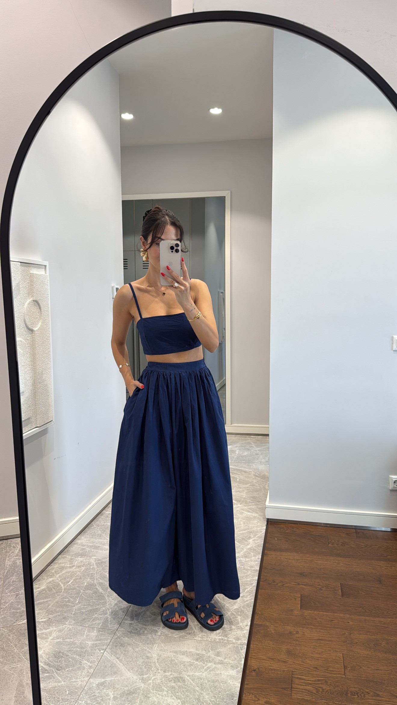 İNCE ASKILI CROP ETEK TAKIM - LACİVERT