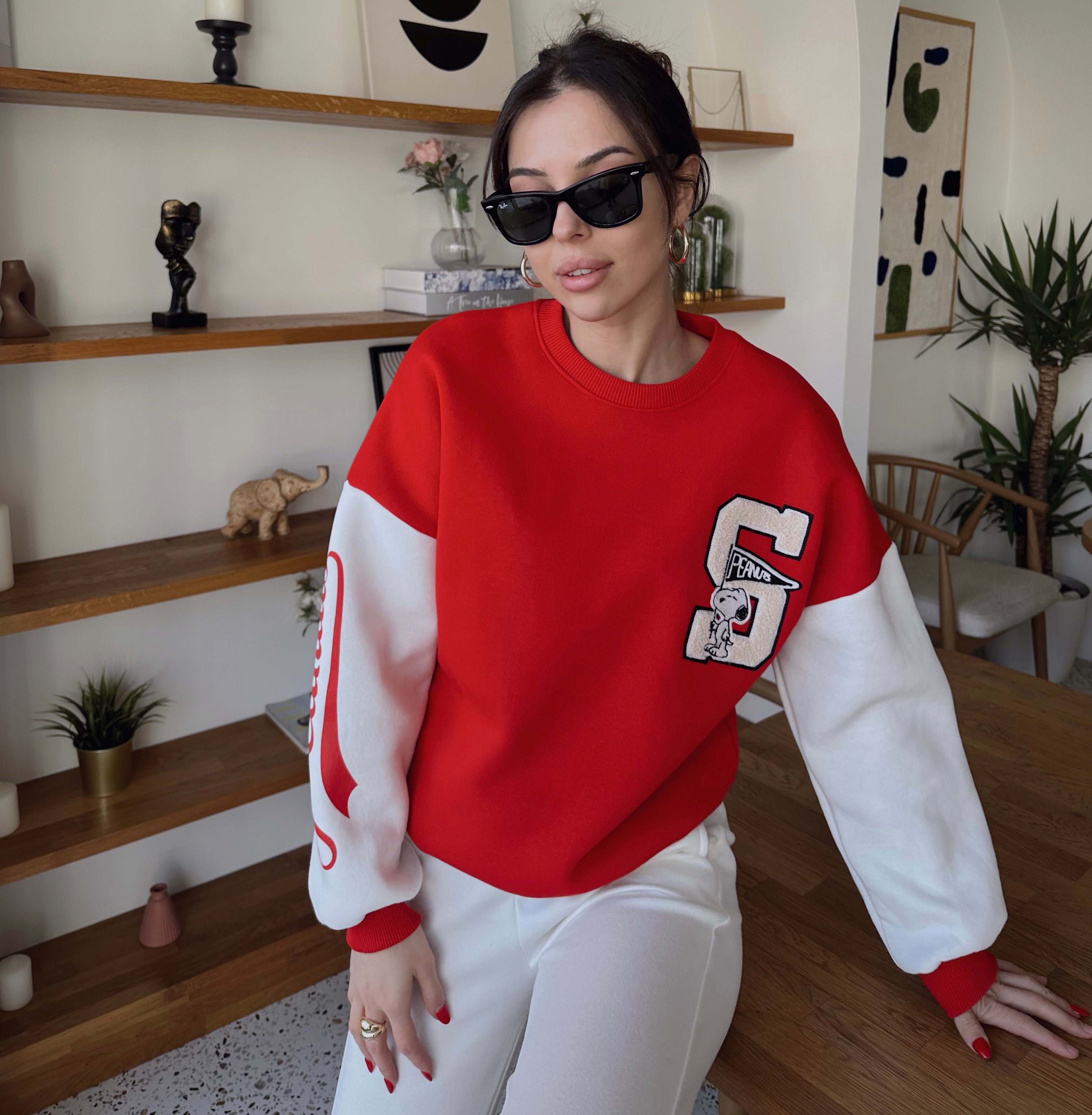 Kırmızı beyaz içi pamuklu sweat