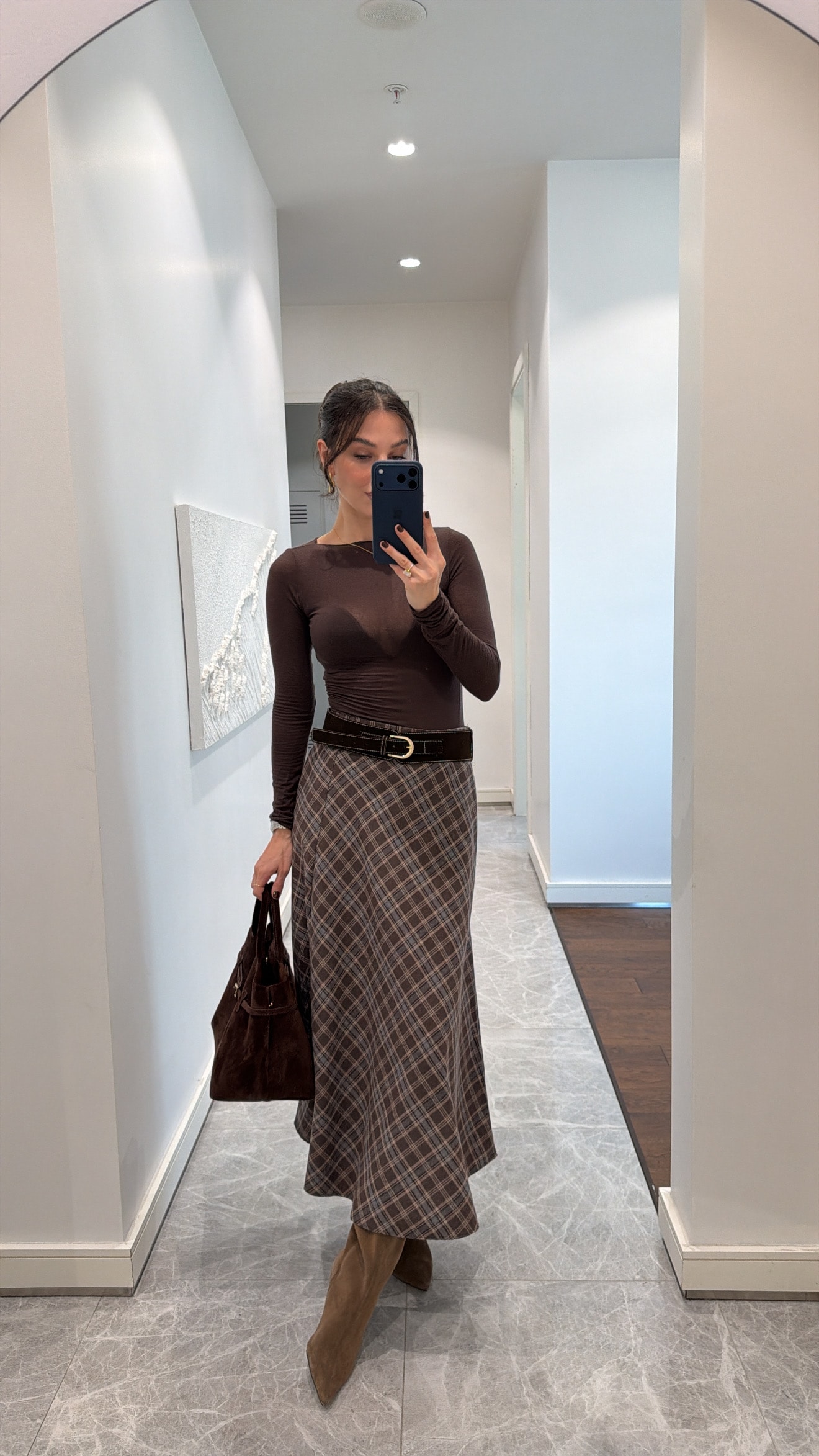 SÜET KEMERLİ YIRTMAÇLI EKOSE ETEK