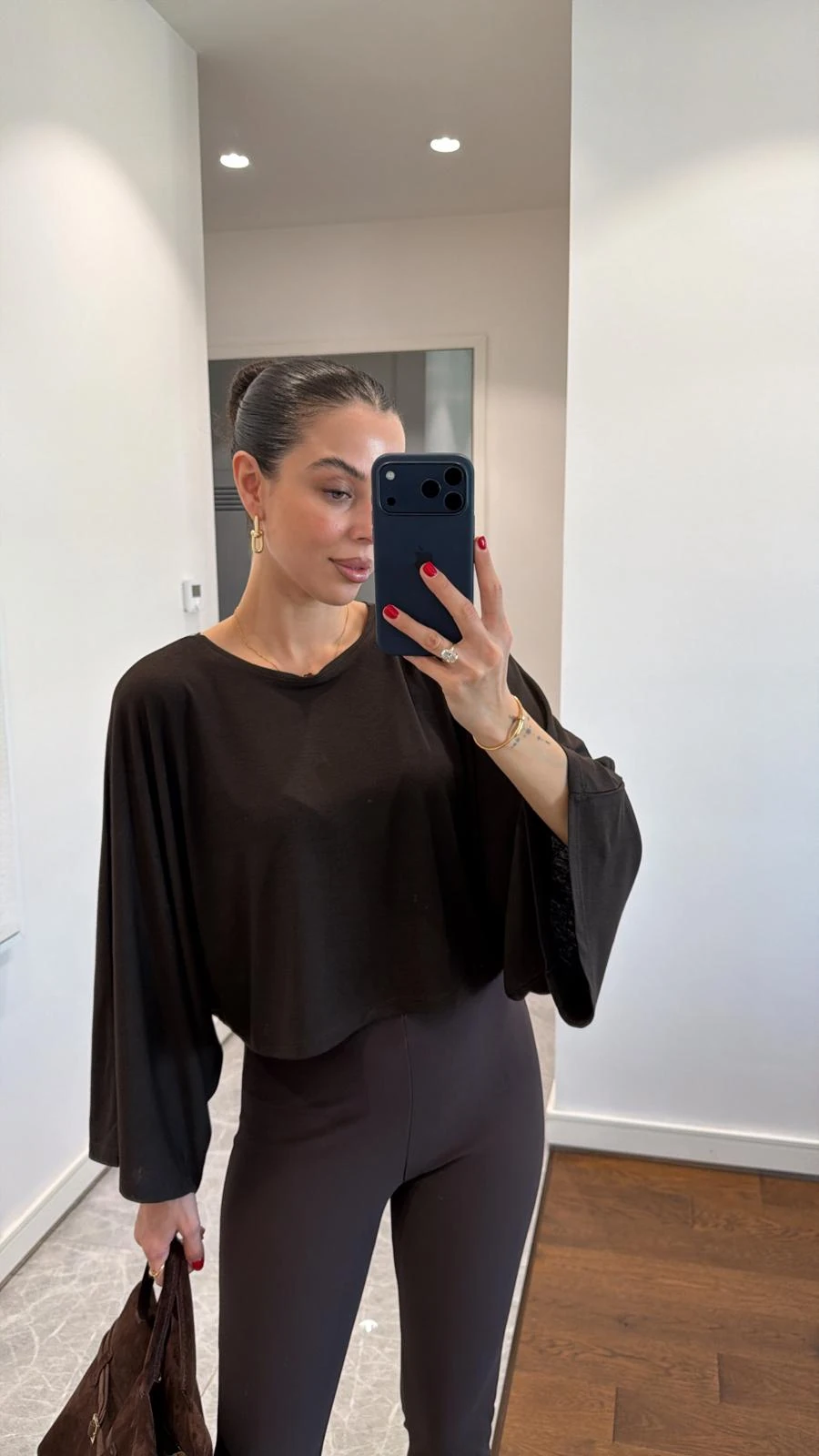 BAT SLEEVE BLOUSE - DARK BROWN