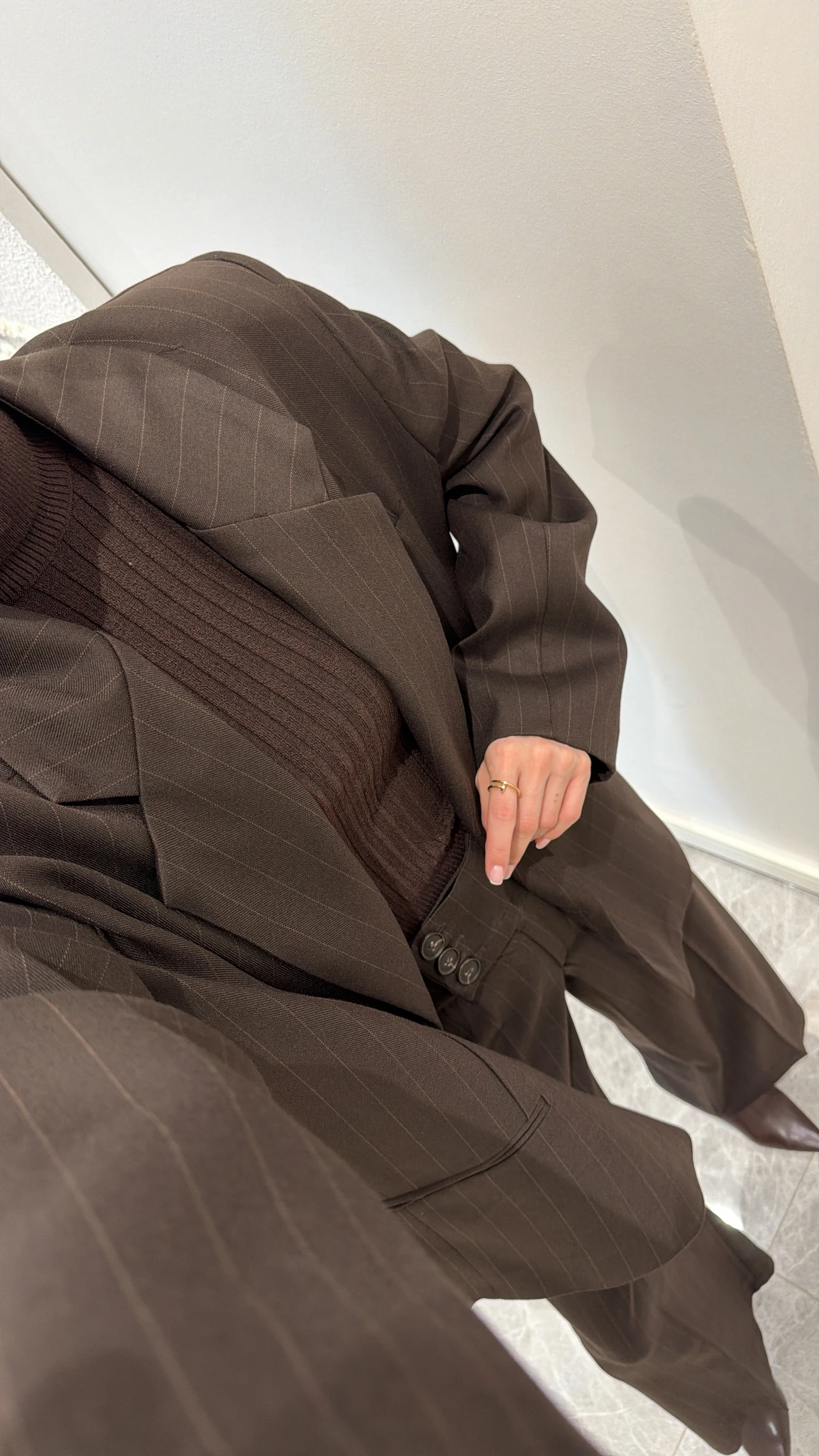 ACI KAHVE ÇİZGİLİ CEKET