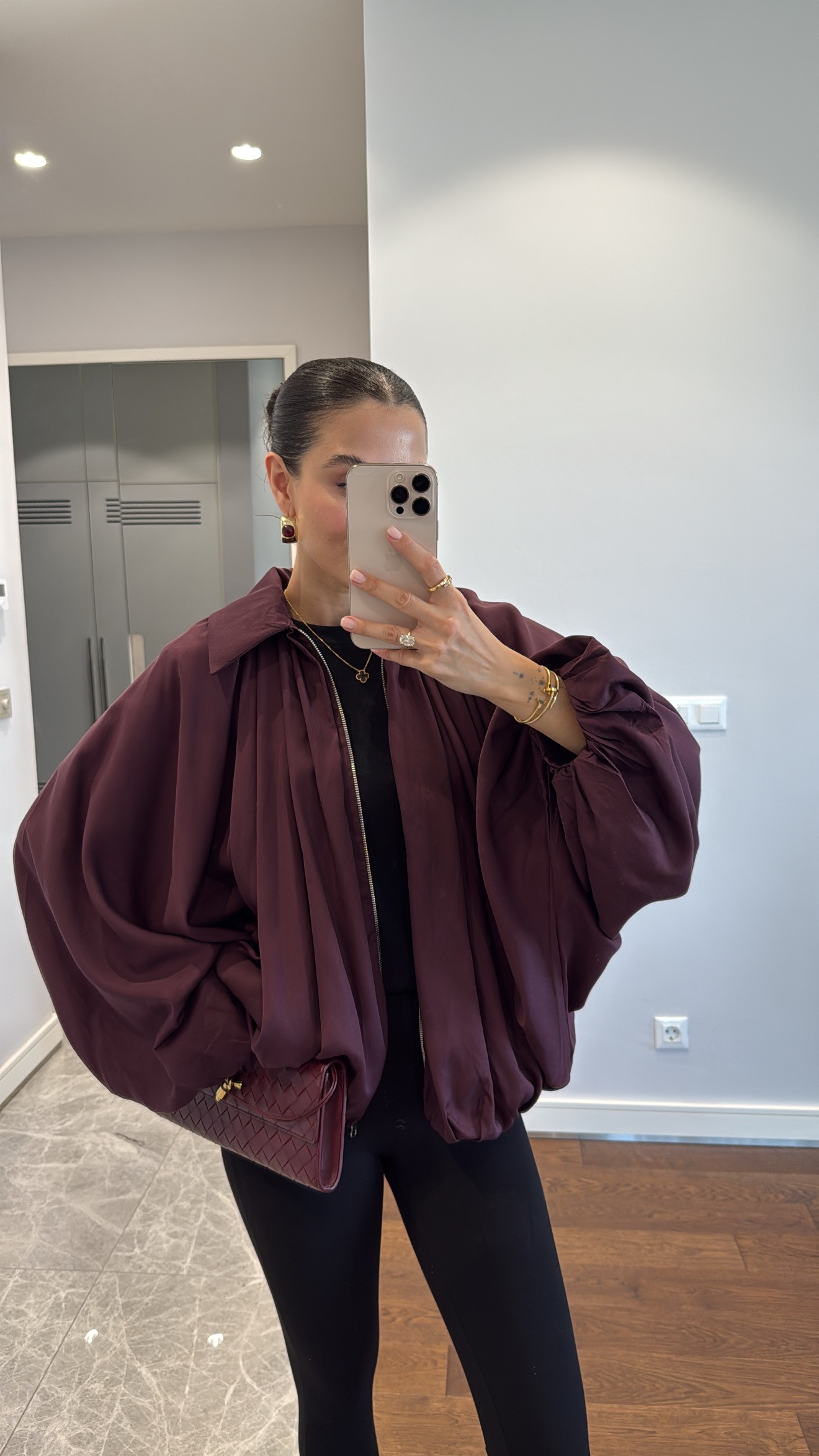 OVERSİZE YARASA KOL CEKET - BORDO