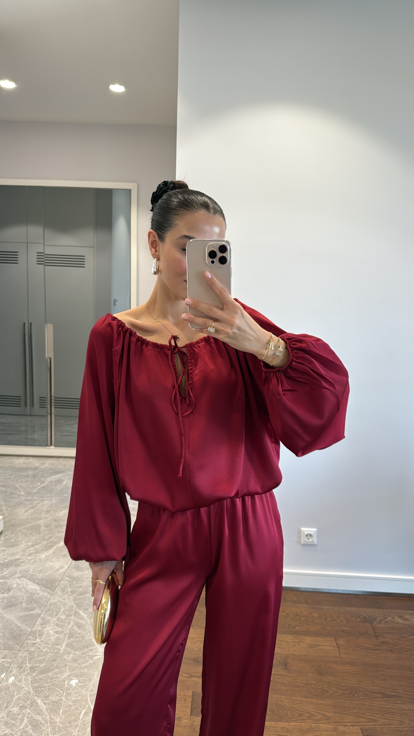 SATEN PAÇA DETAYLI PANTOLON TAKIM