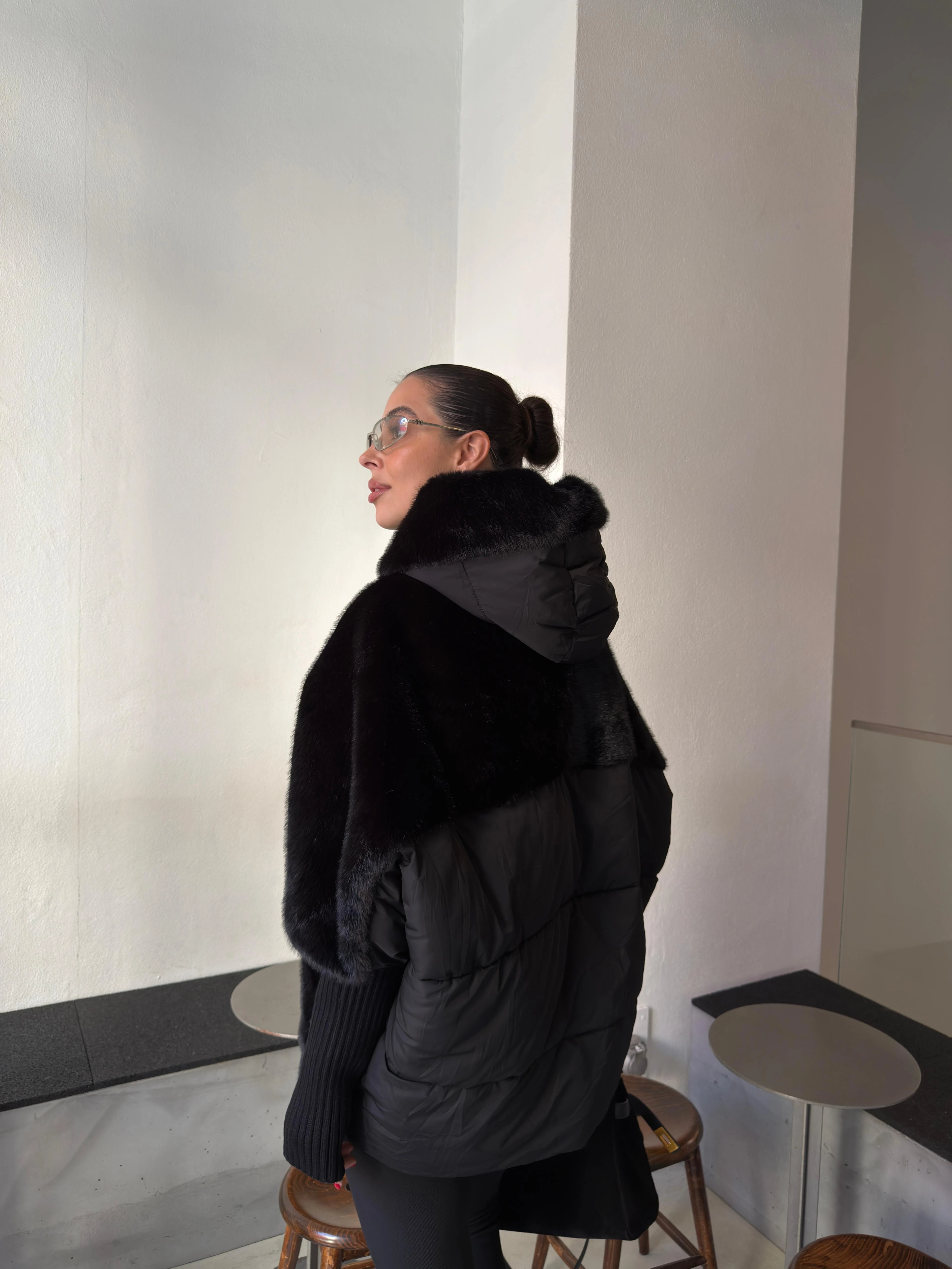 PUFFER JACKET WITH PLUSH DETAIL