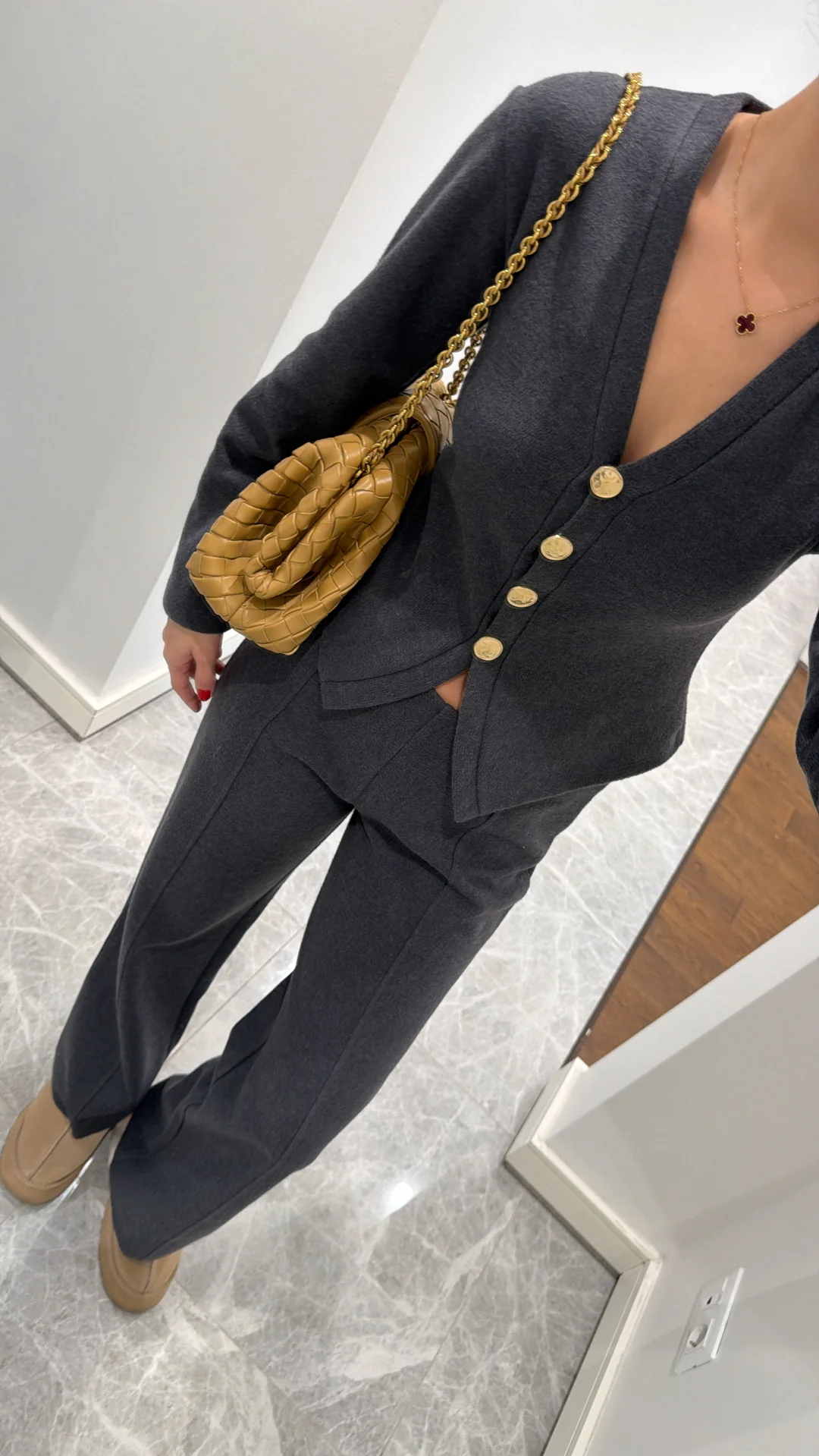 GOLD BUTTON DETAILED TROUSER SET