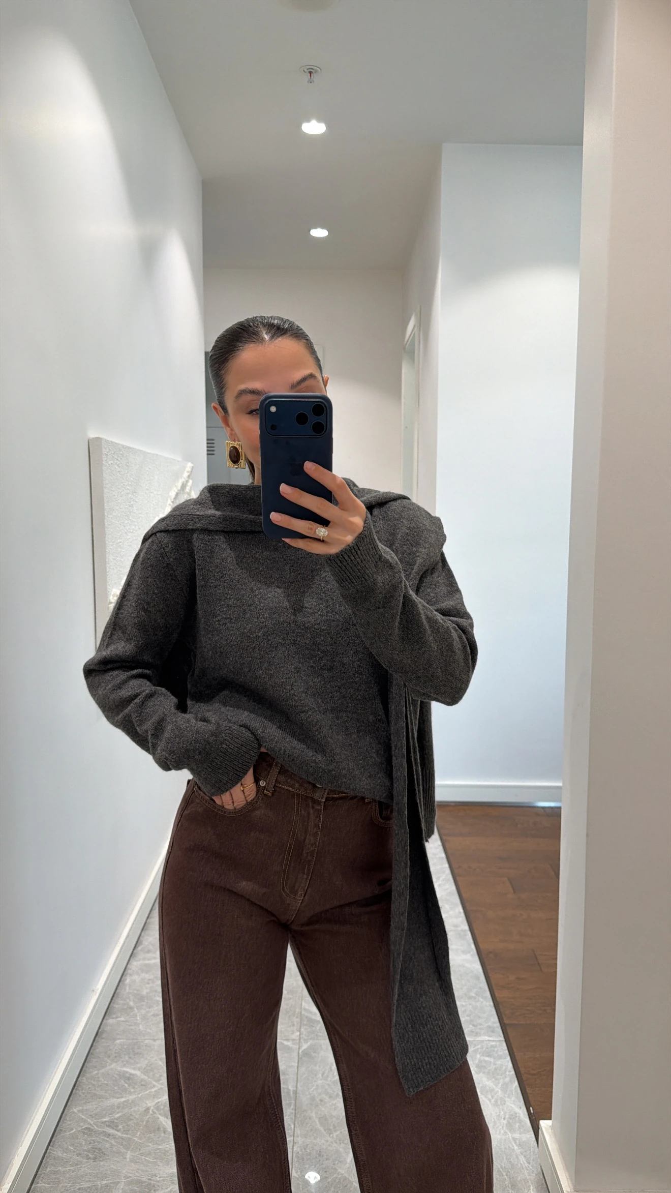 ŞAL DETAYLI TRİKO KAZAK - ANTRASİT