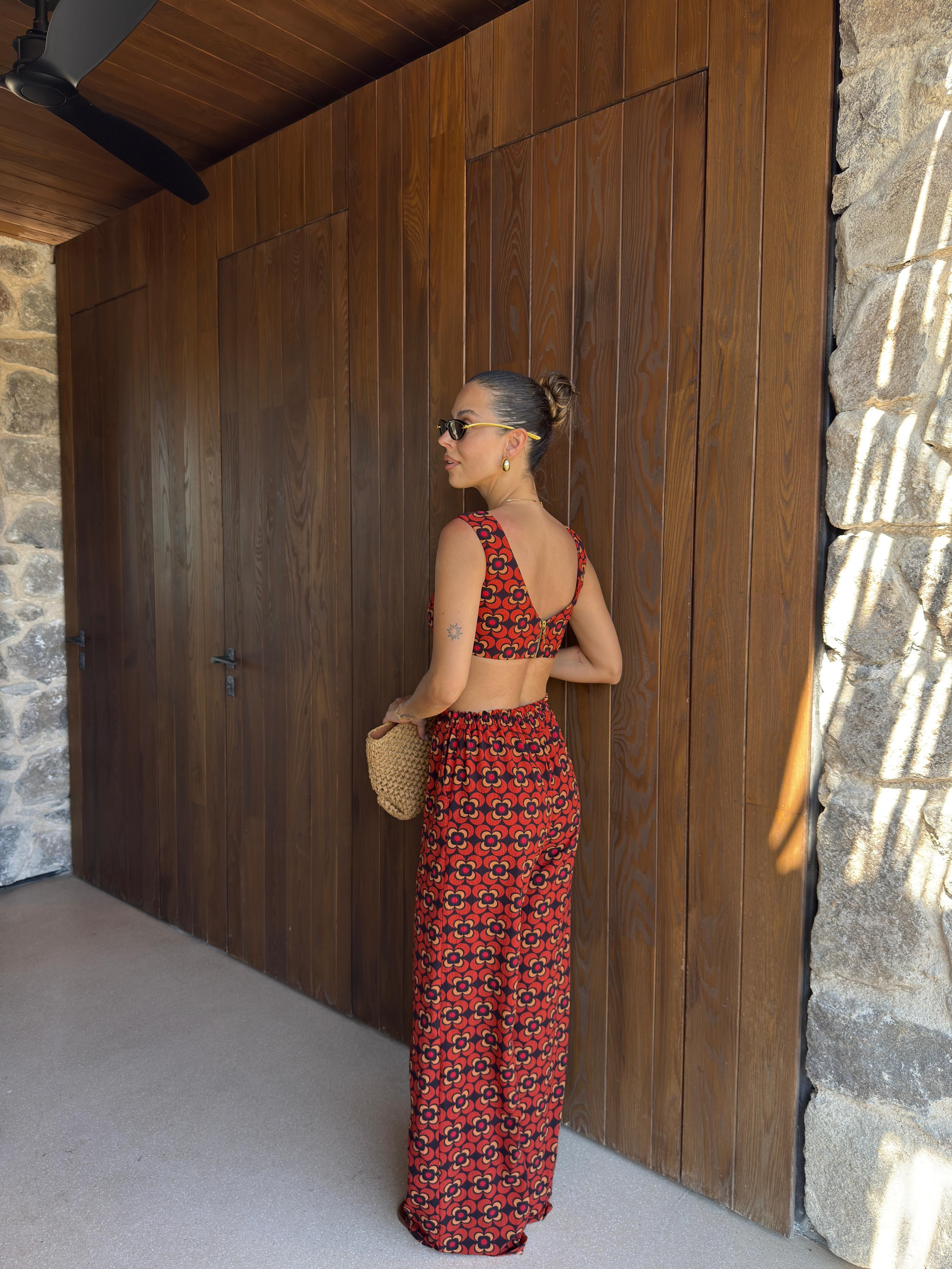DESENLİ KRUVAZE CROP PANTOLON TAKIM