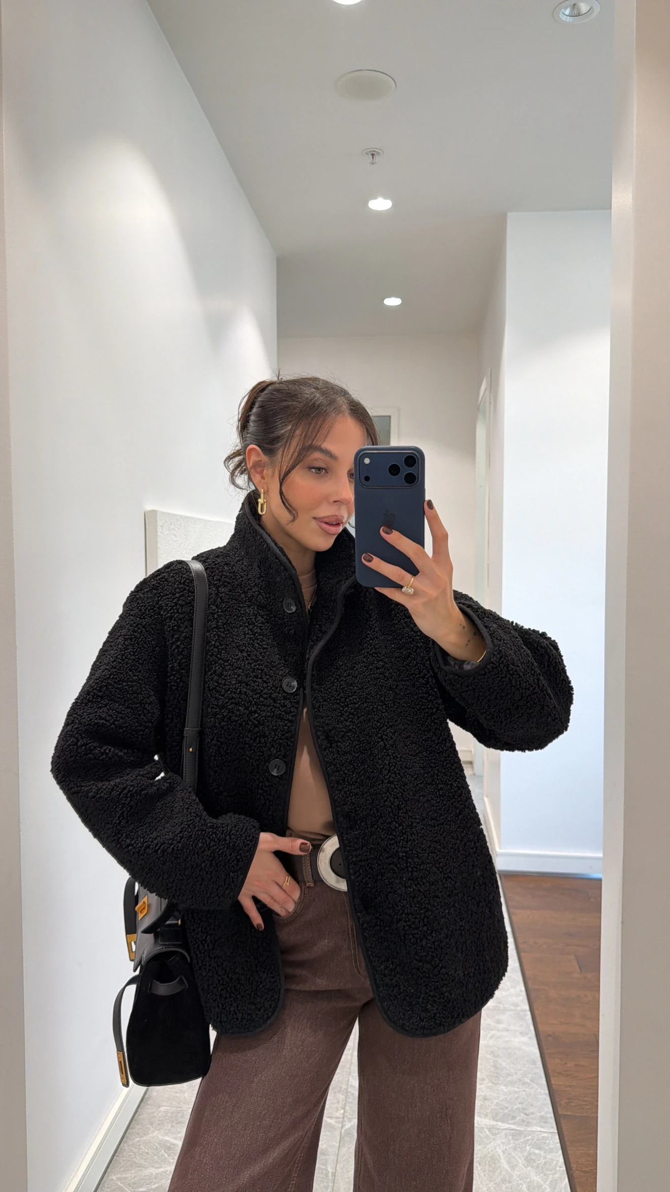 OVERSİZE TEDDY PELUŞ CEKET  - SİYAH