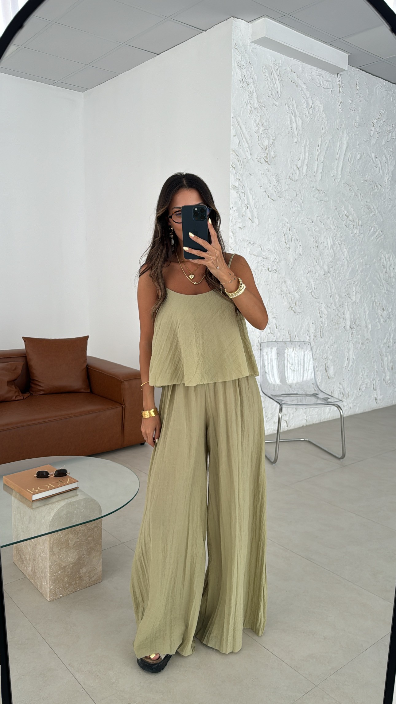 Olive Kırışık Takım