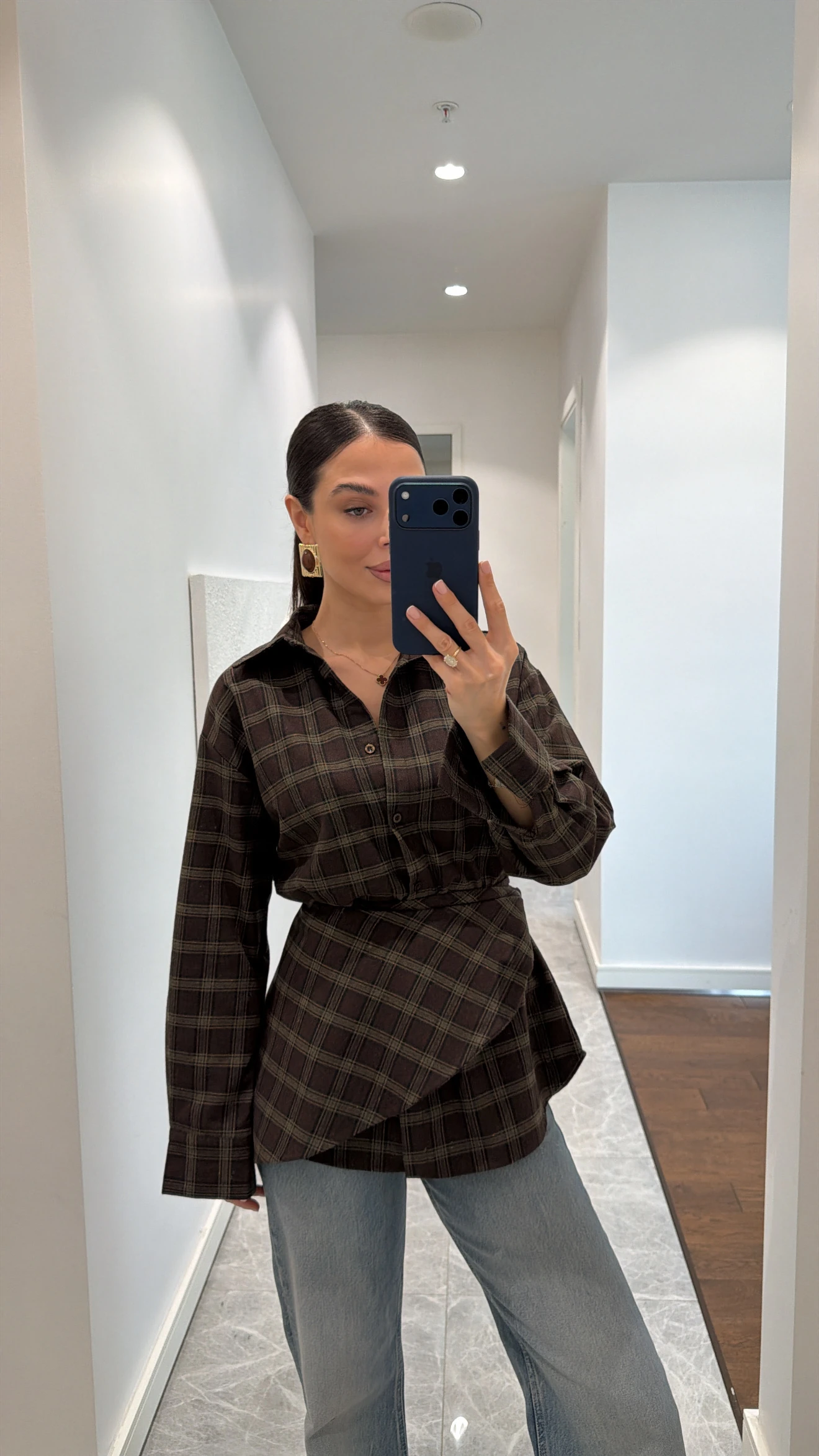 ŞAL DETAYLI EKOSE GÖMLEK 