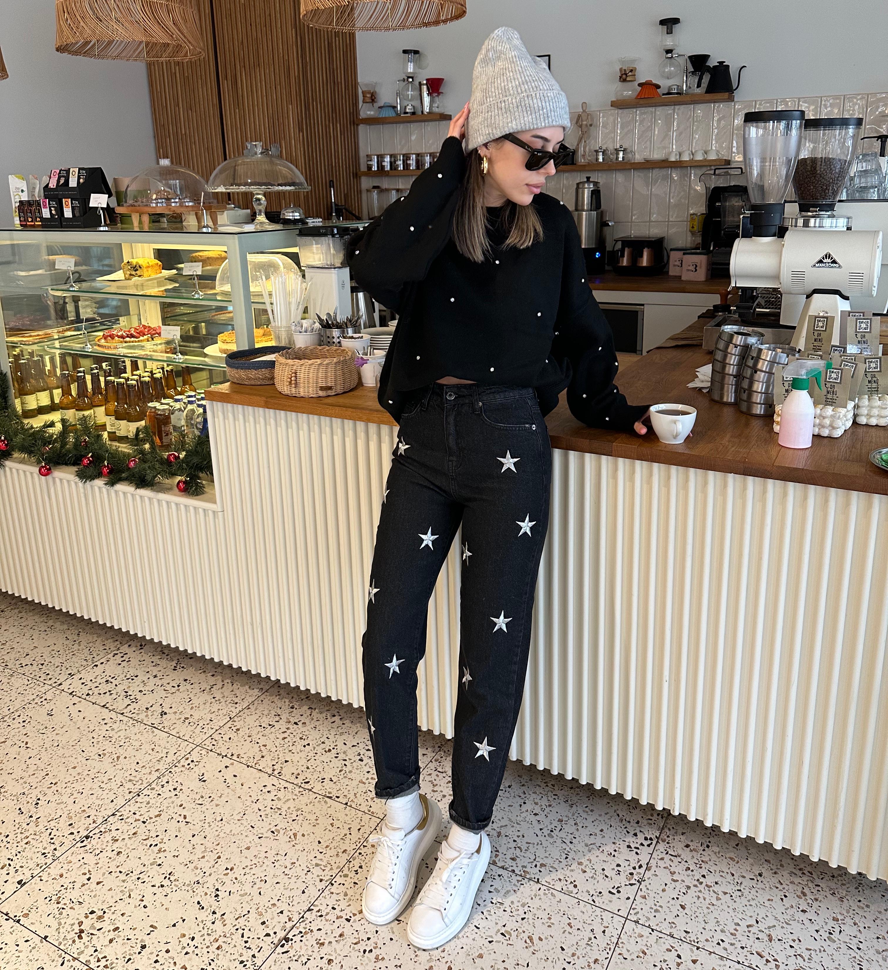 Twist  yıldız armalı işlemeli füme jean