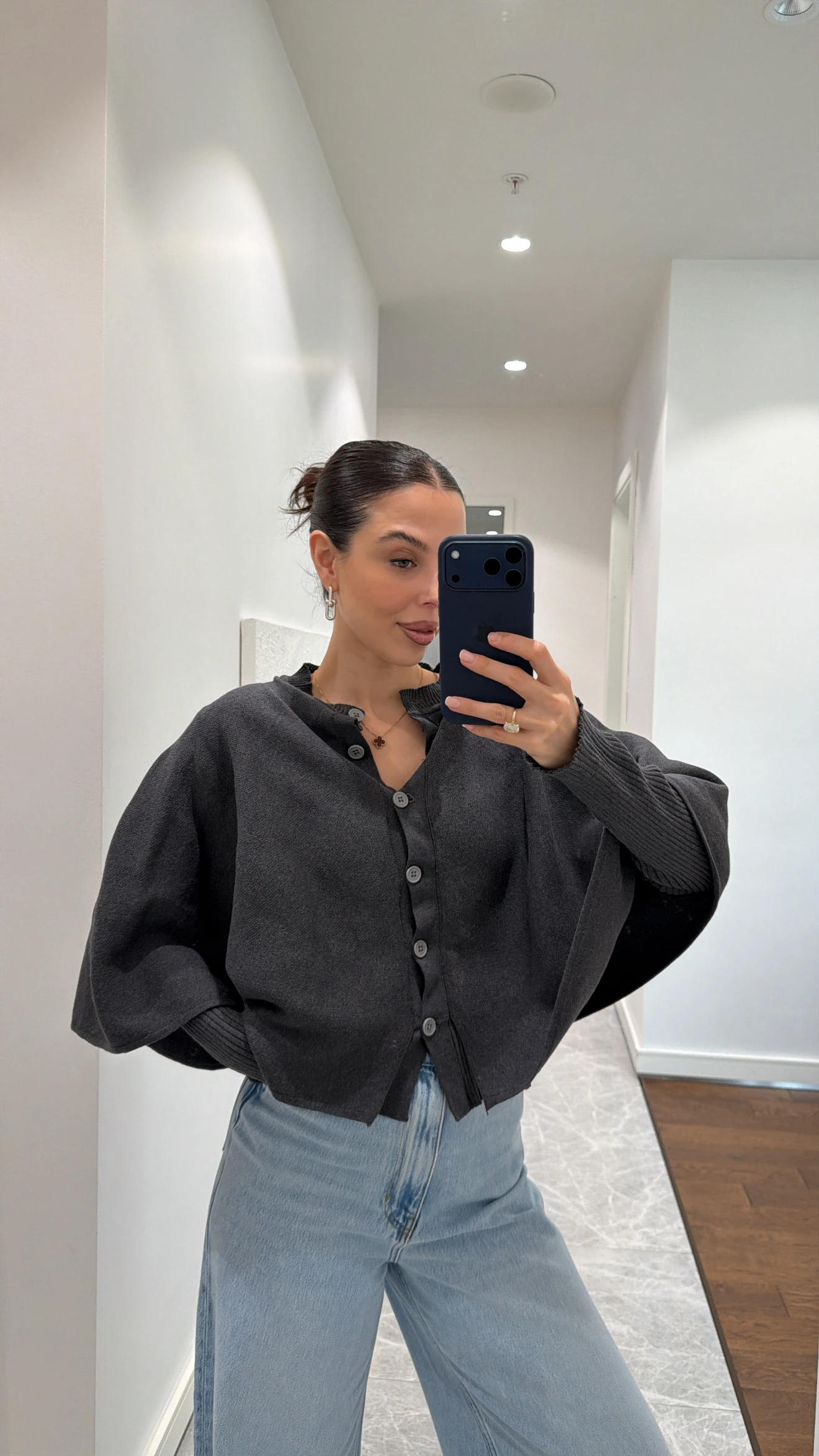 YARASA KOL TRİKO HIRKA - ANTRASİT