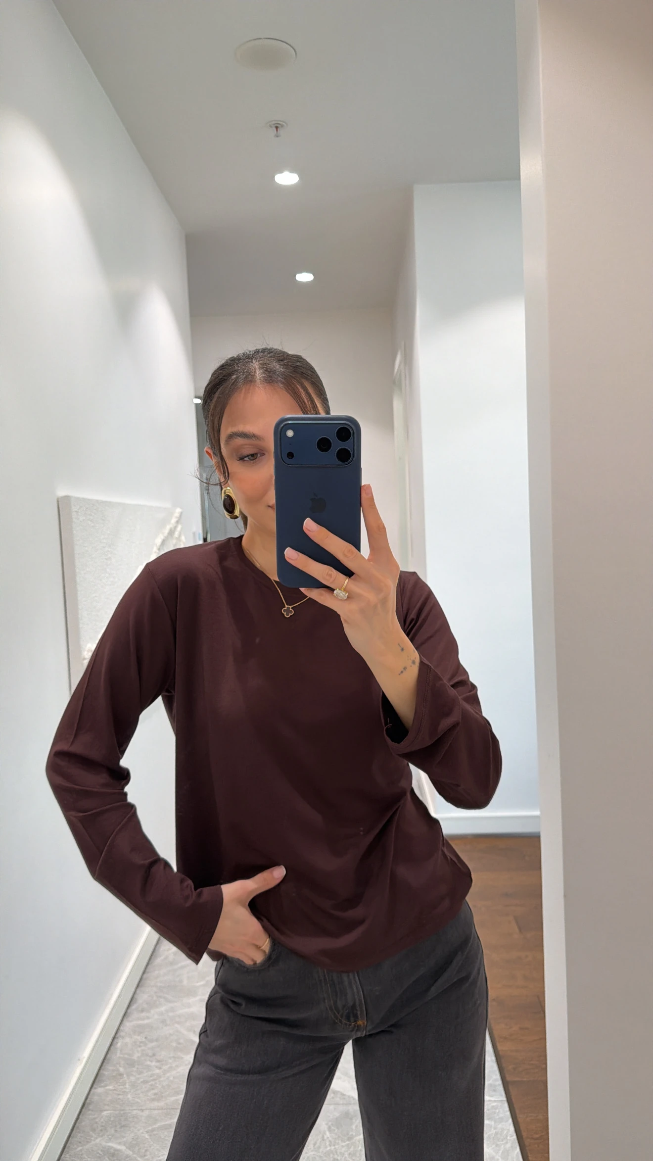 BİSİKLET YAKA BASİC BLUZ - KAHVE