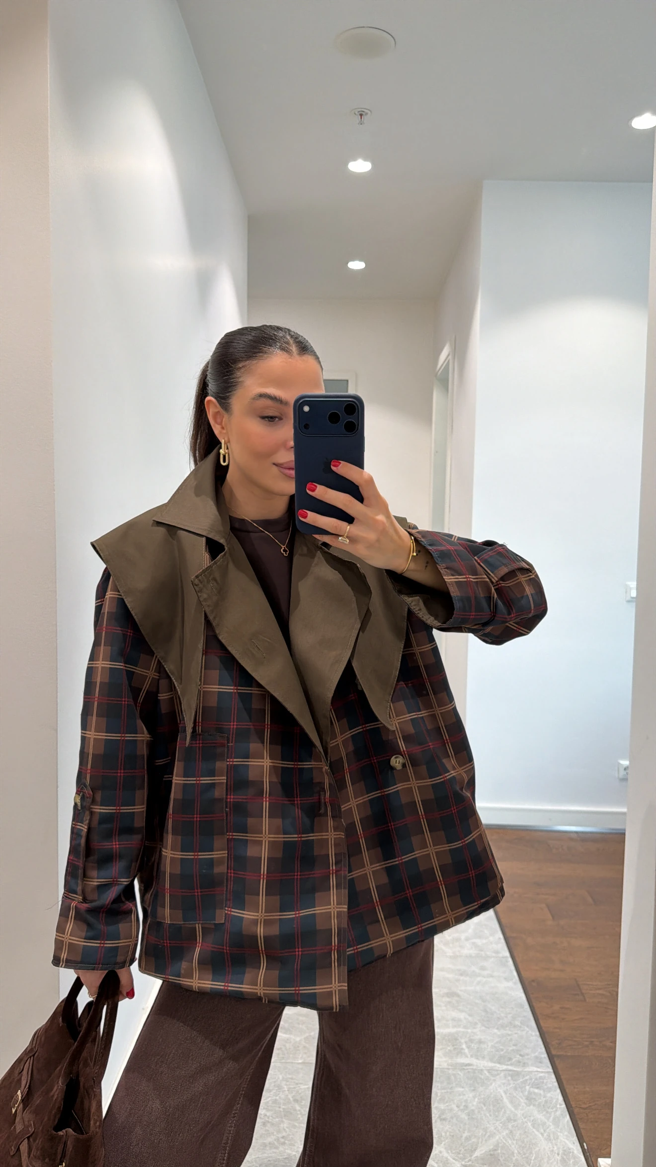 DOUBLE-SIDED PLAID TRENCH COAT WITH CAPE