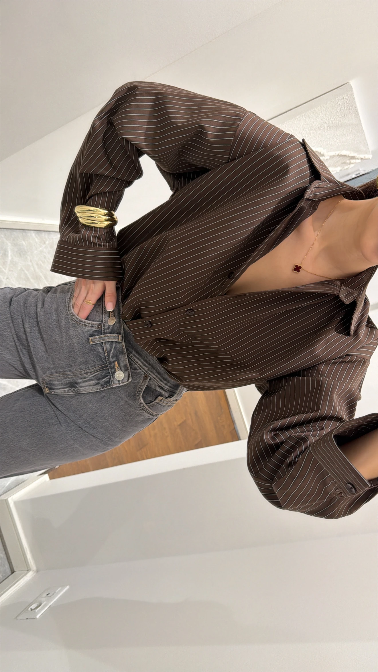 ACI KAHVE ÇİZGİLİ GÖMLEK