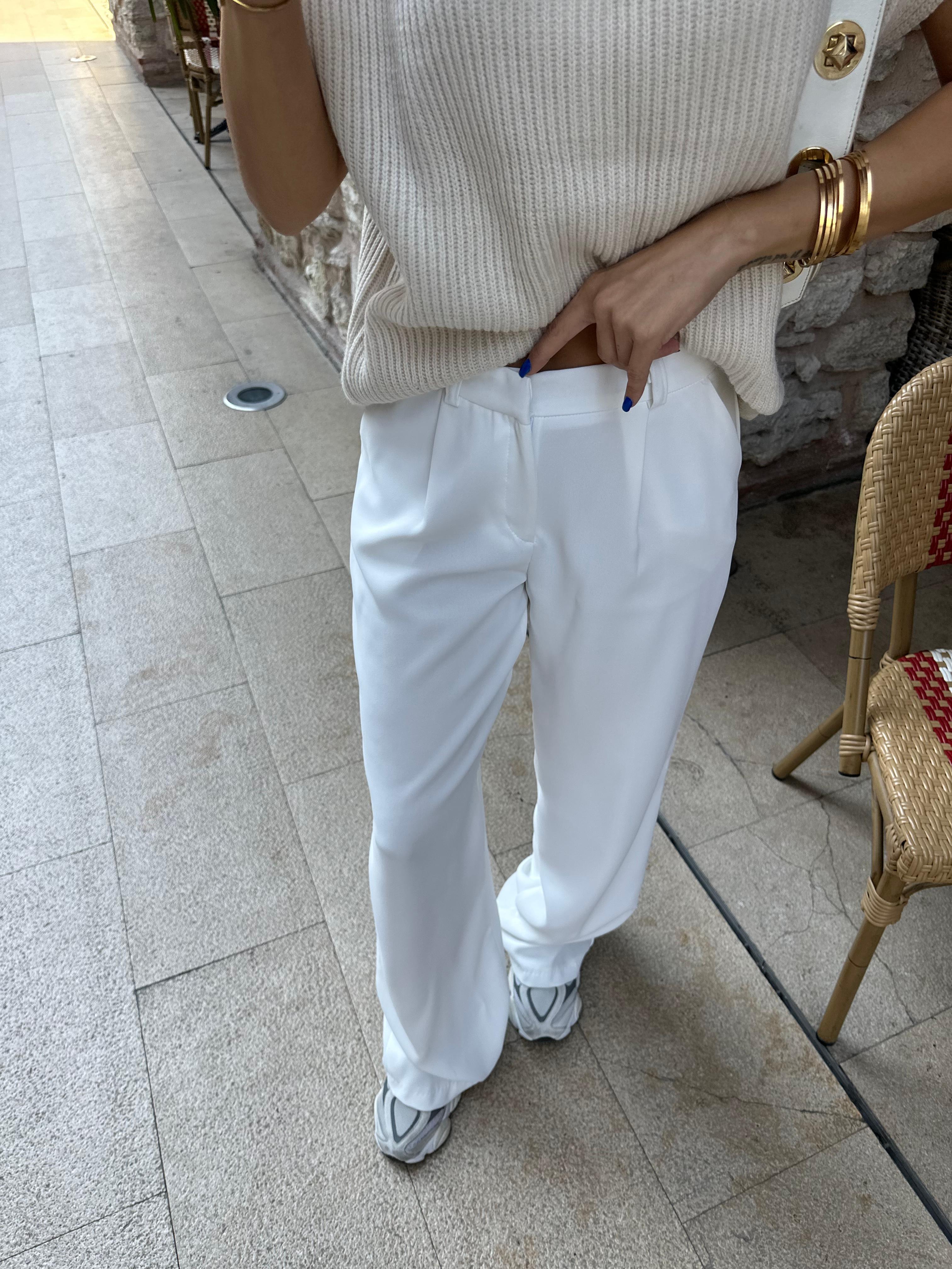 Yüksek kalite düşük bel beyaz palazzo pantolon