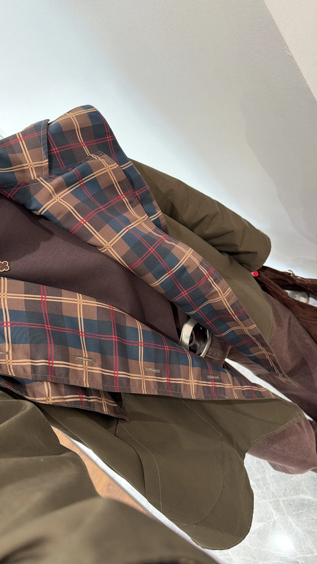 DOUBLE-SIDED PLAID TRENCH COAT WITH CAPE