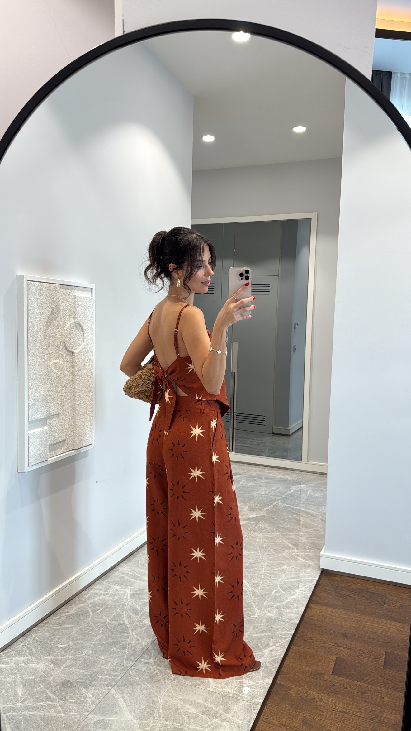 YILDIZ DESENLİ ASKILI BLUZ PANTOLON TAKIM 