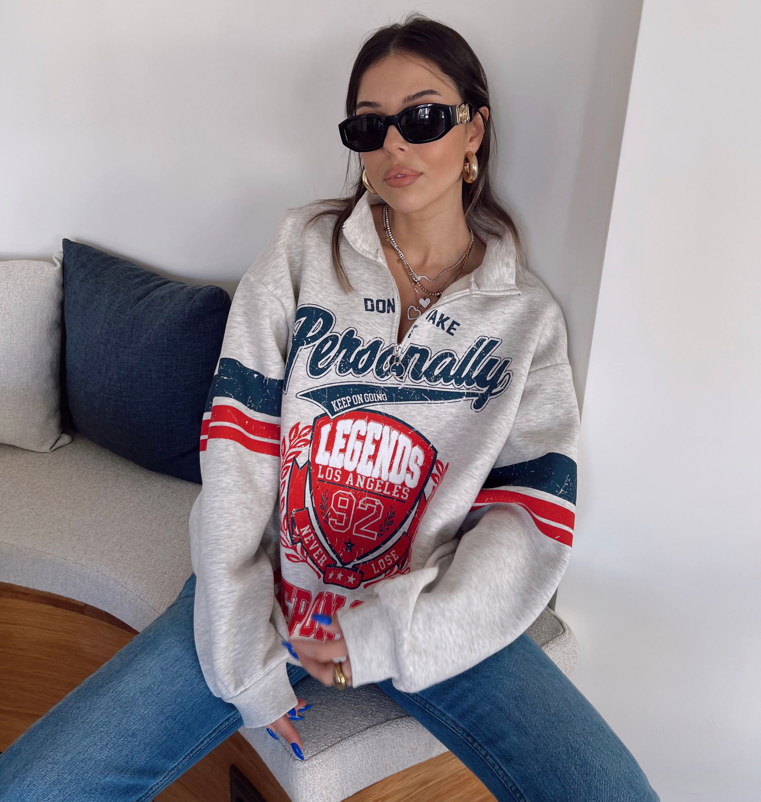 İçi pamuklu yazılı sweatshirt