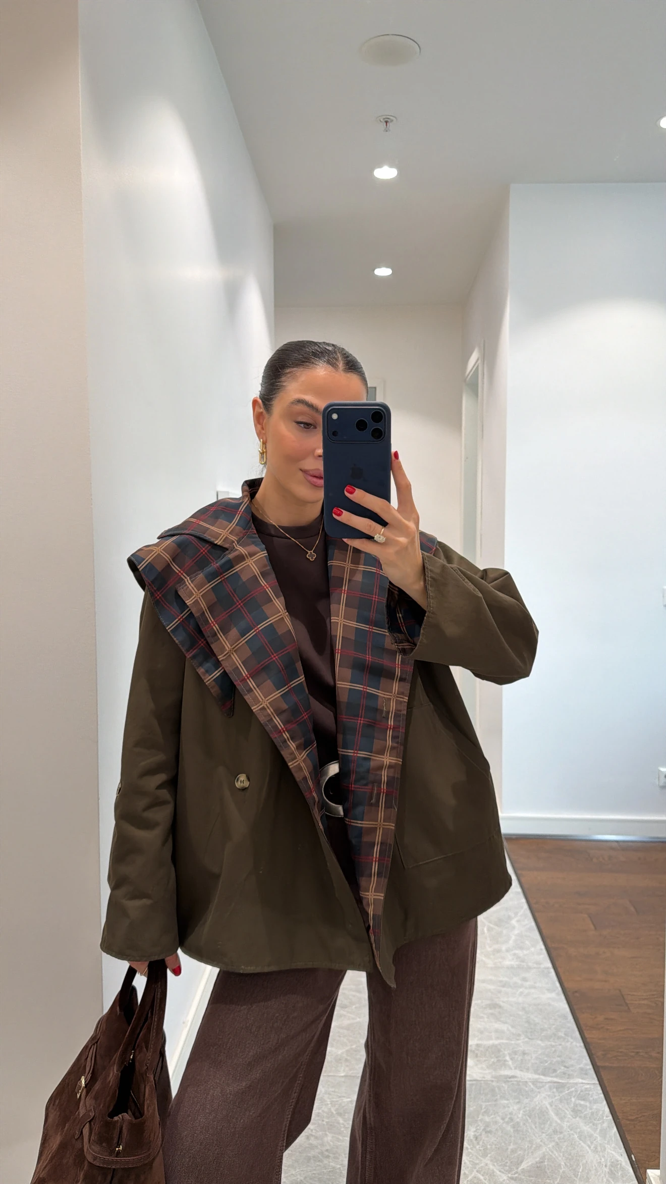 DOUBLE-SIDED PLAID TRENCH COAT WITH CAPE