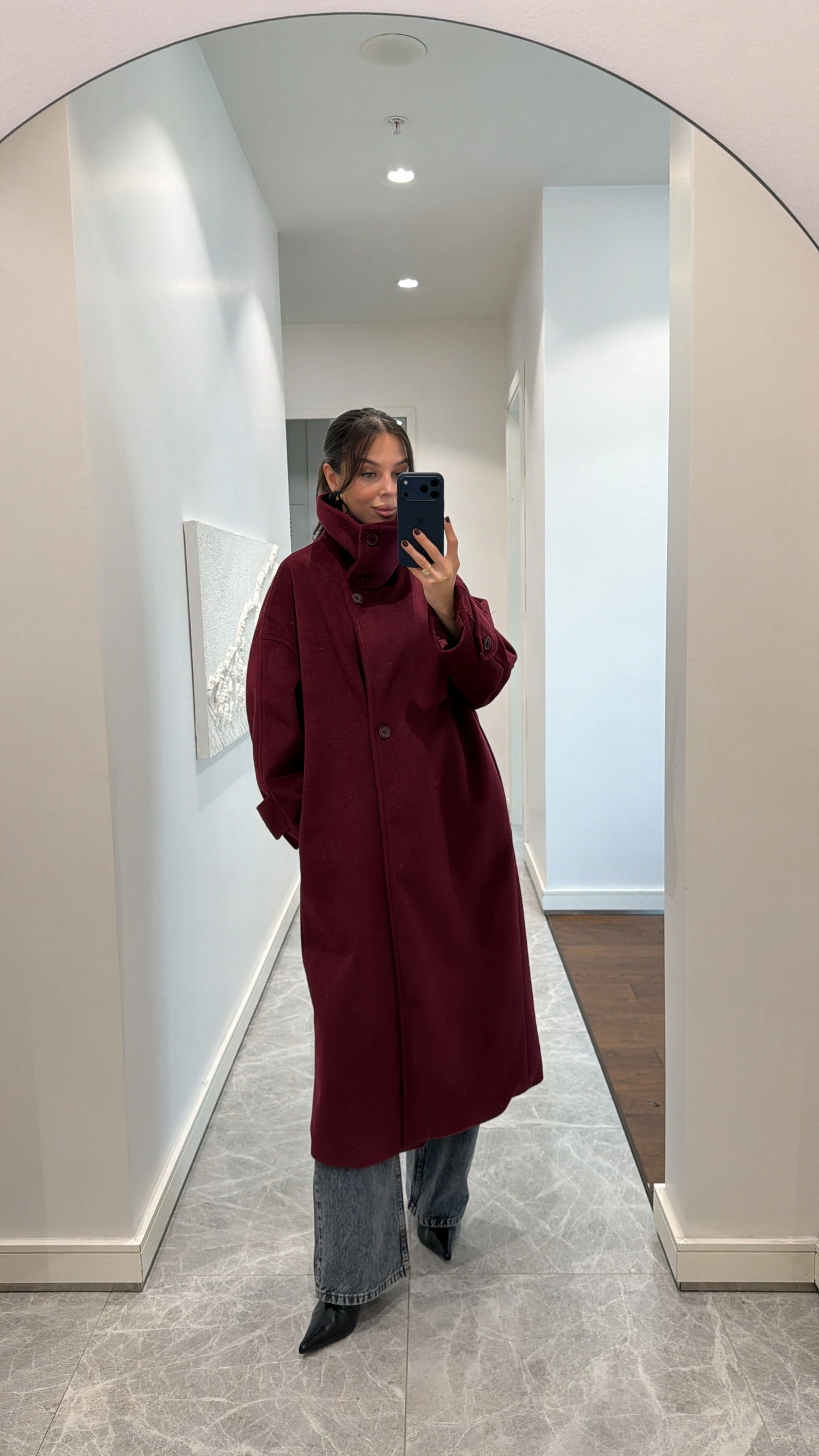 UZUN KAŞE CEKET - vişne