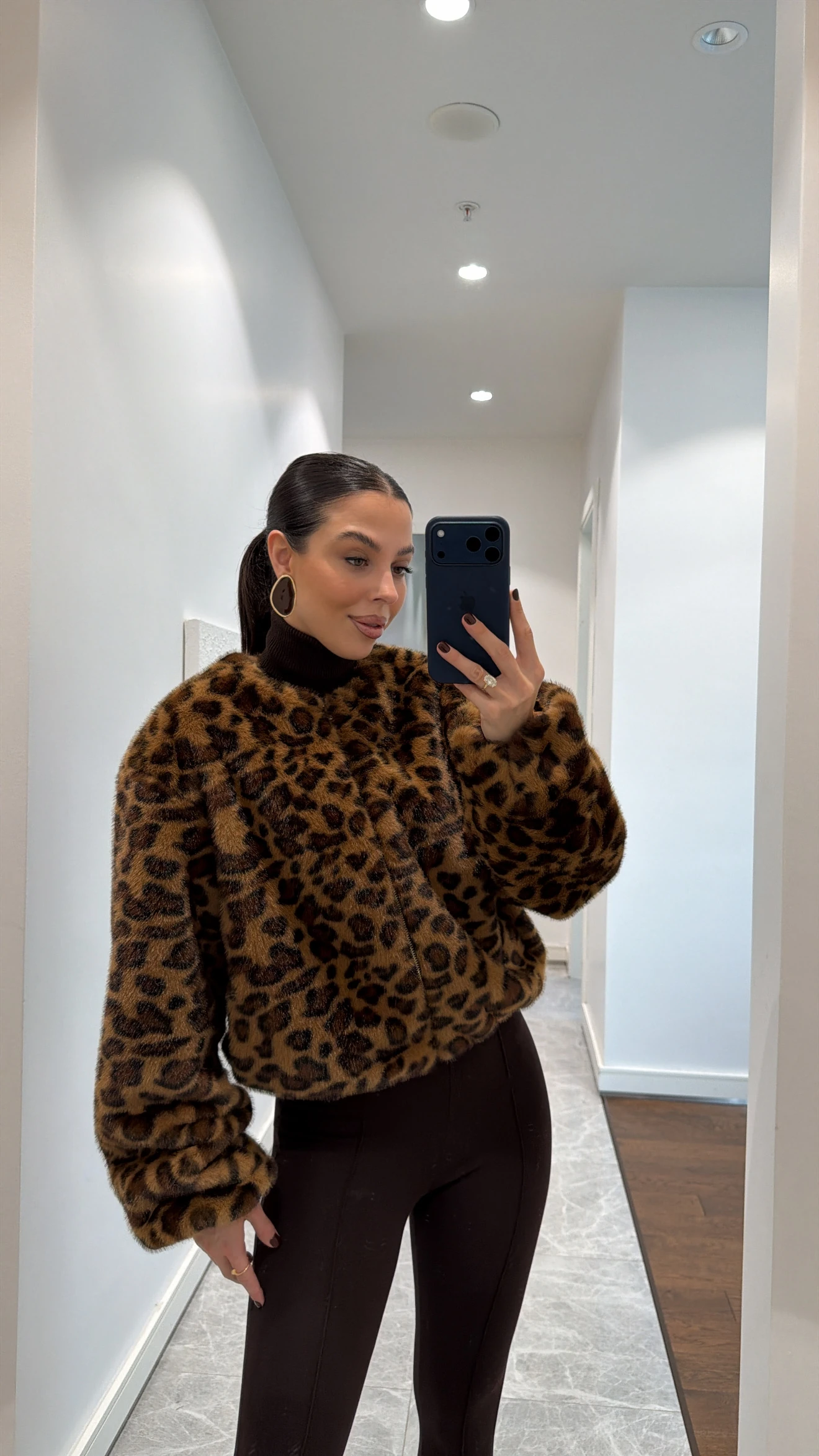 KAHVERENGİ LEOPAR DESENLİ BOMBER CEKET - KAHVE