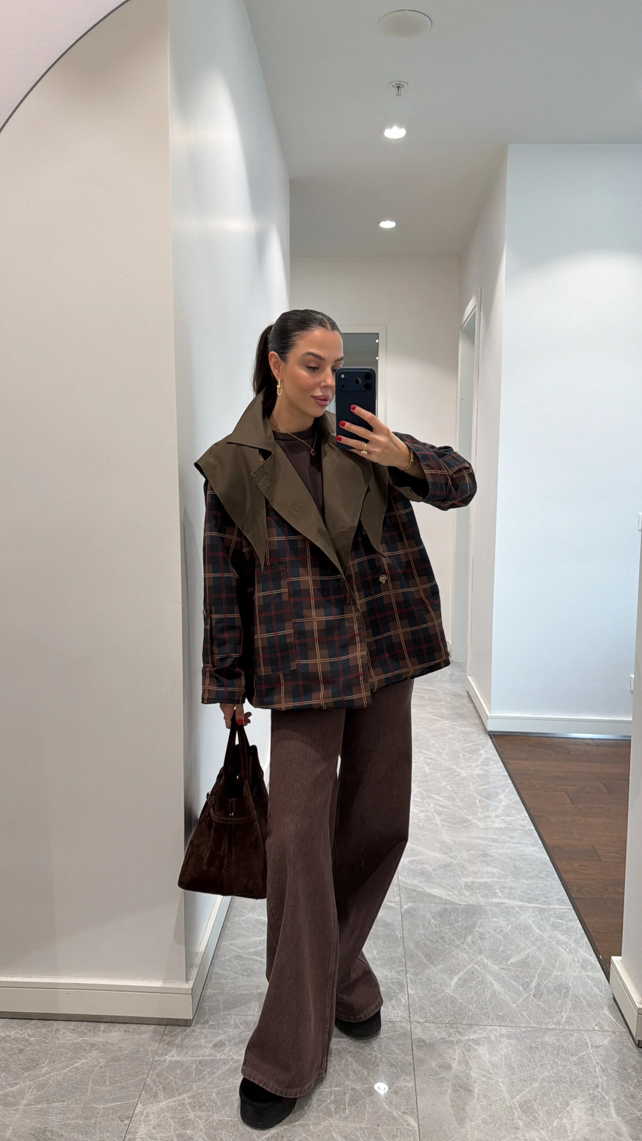 DOUBLE-SIDED PLAID TRENCH COAT WITH CAPE