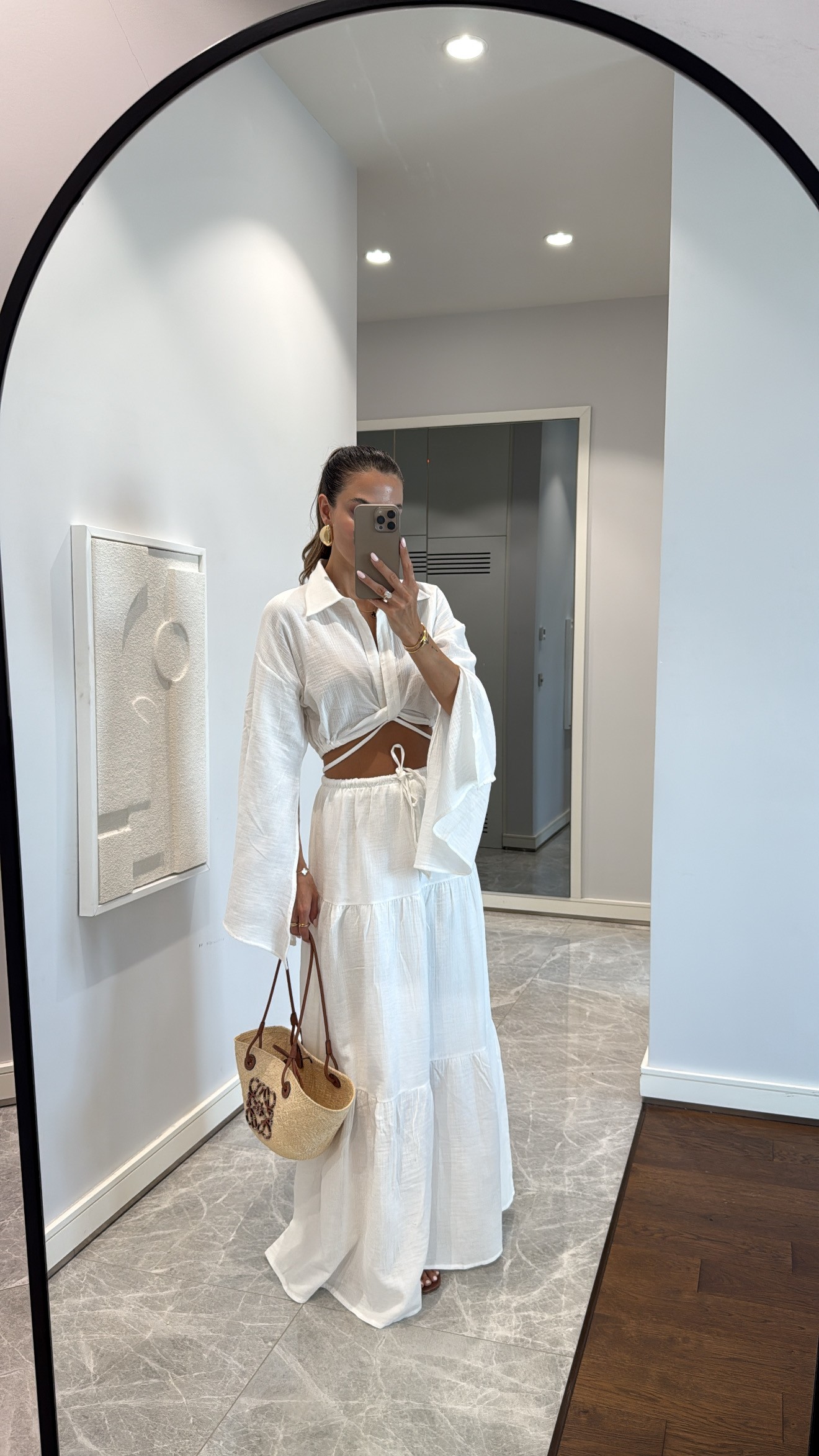 CROP KOL DETAYLI BLUZ MAXİ ETEK TAKIM - AÇIK EKRU