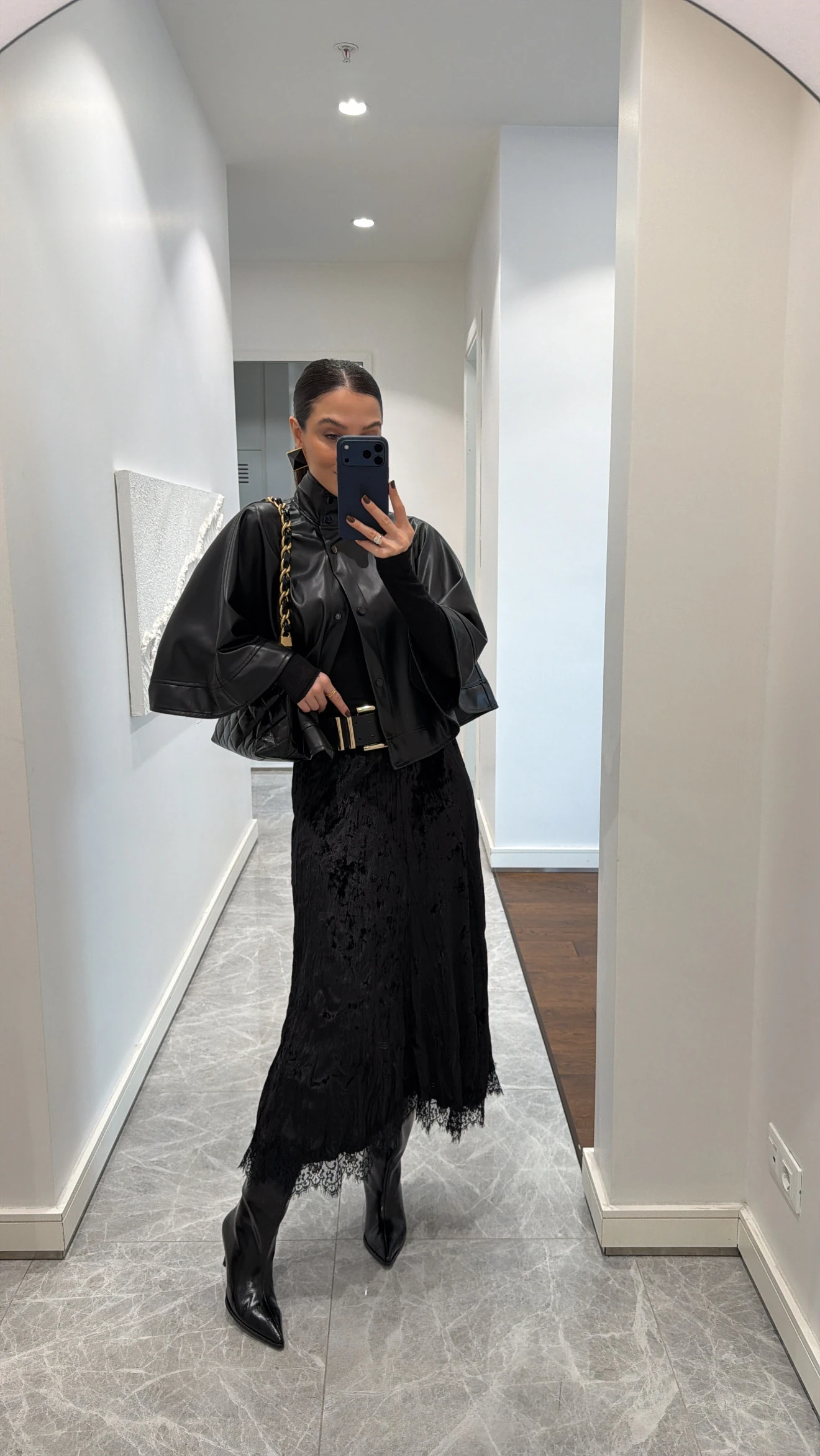 KADİFE DANTEL DETAYLI ETEK 