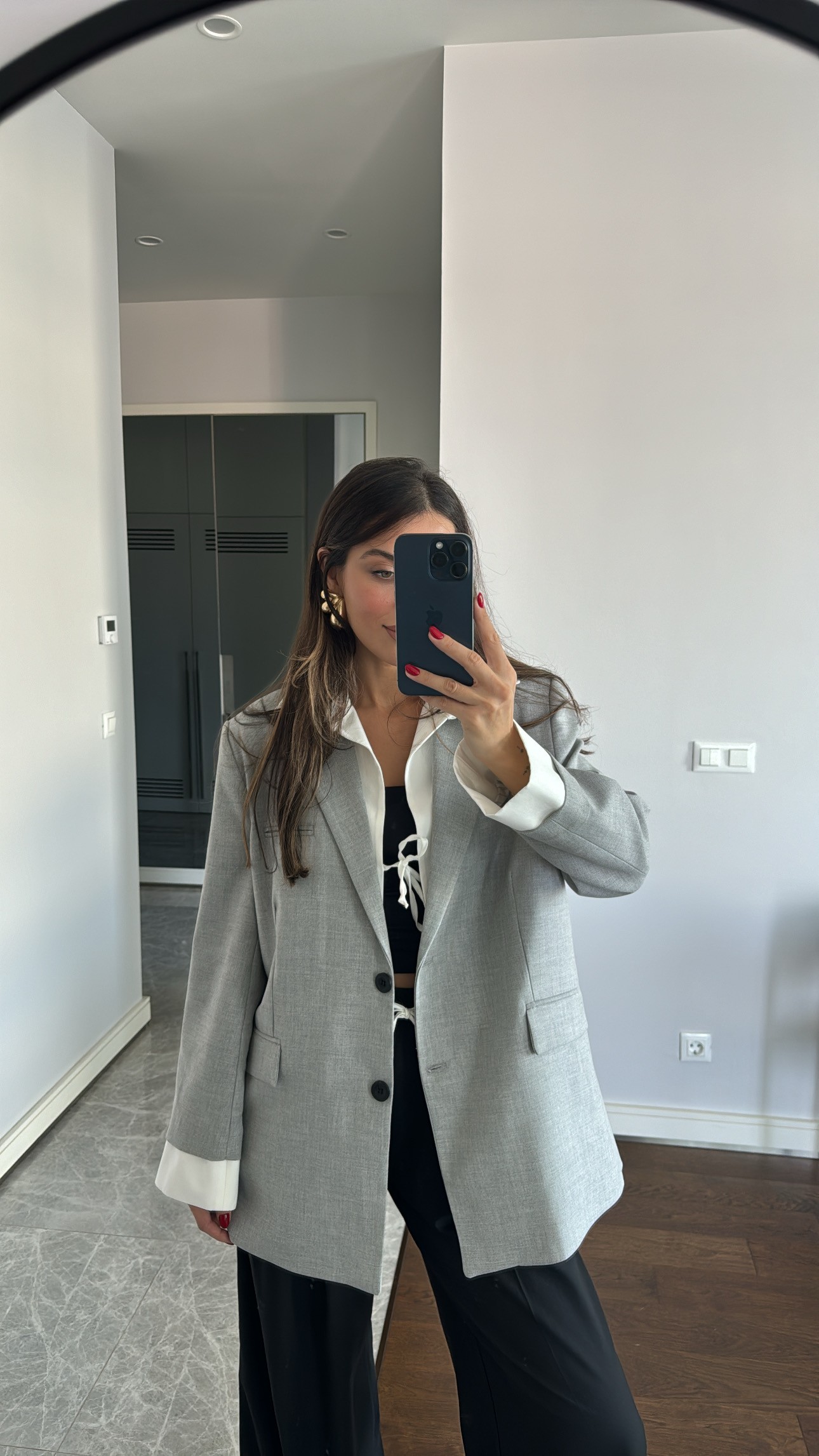 Marka Model Gri Gömlek Detaylı Blazer Ceket