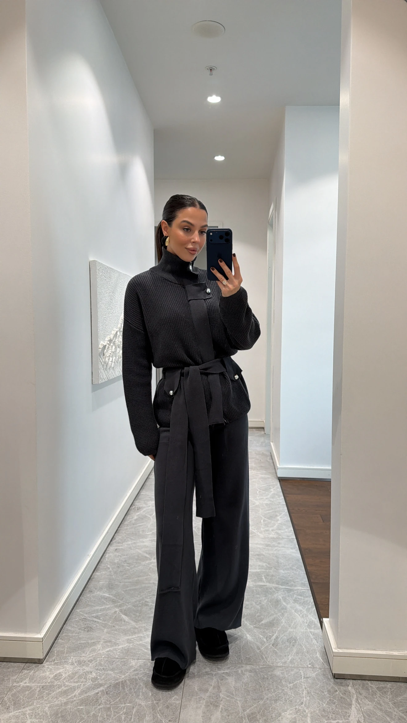 DİK YAKALI KUŞAKLI TRİKO TAKIM - ANTHRACITE