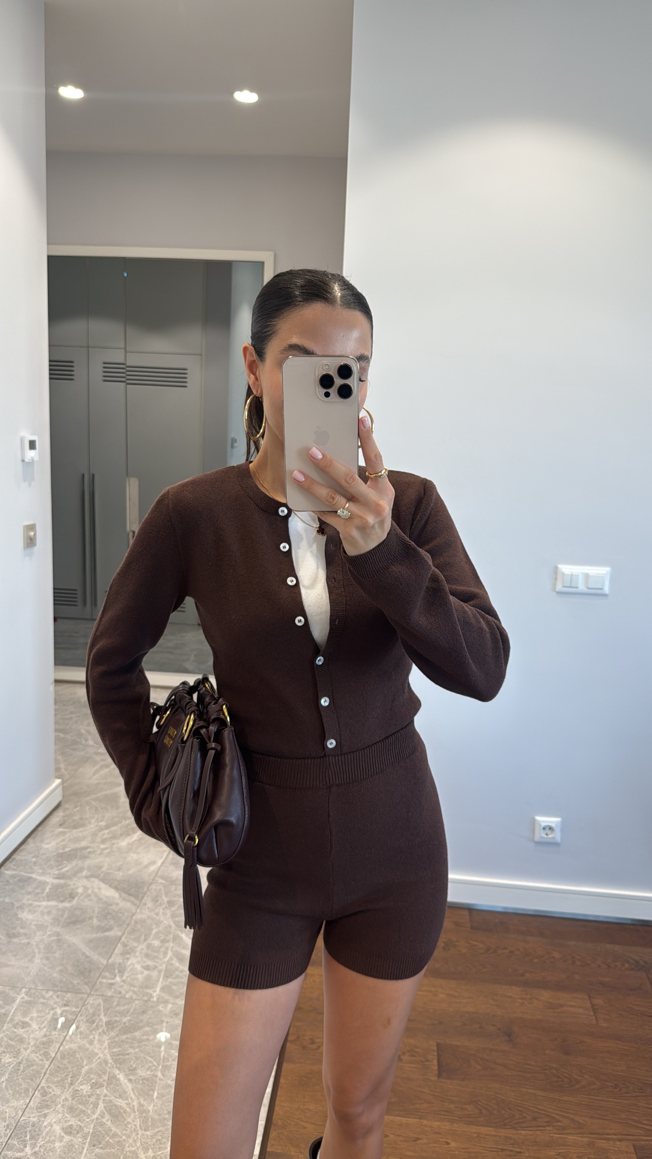 TRİKO BODYSUİT HIRKA ŞORT TAKIM - KAHVE