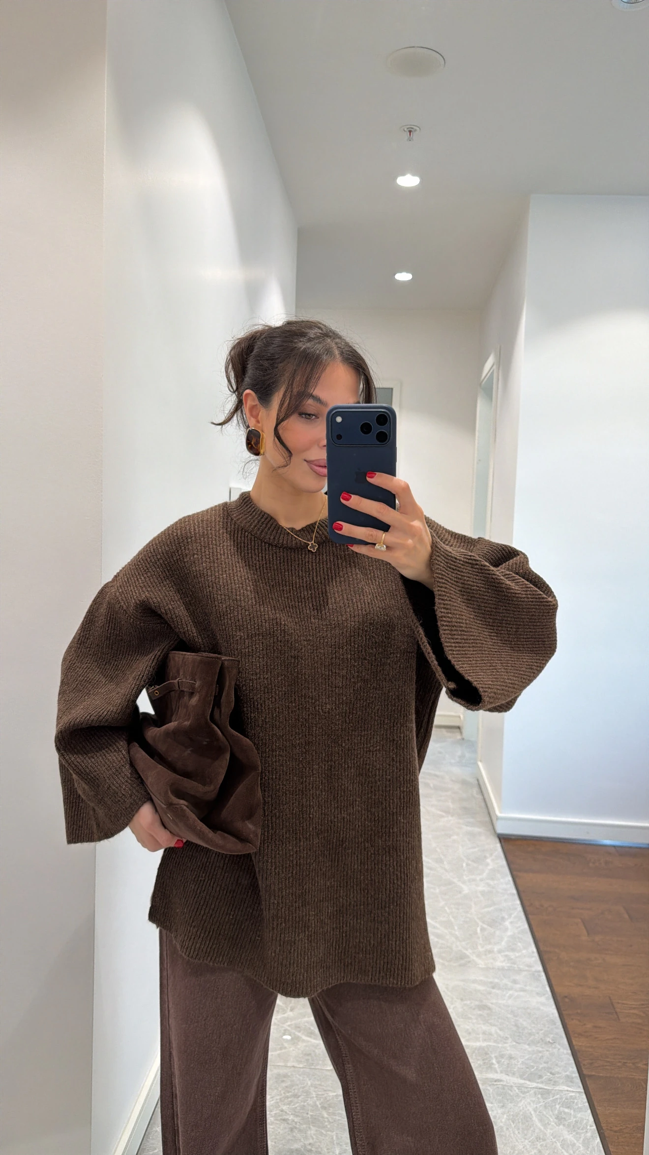 BİSİKLET YAKA OVERSİZE TRİKO KAZAK - KAHVE