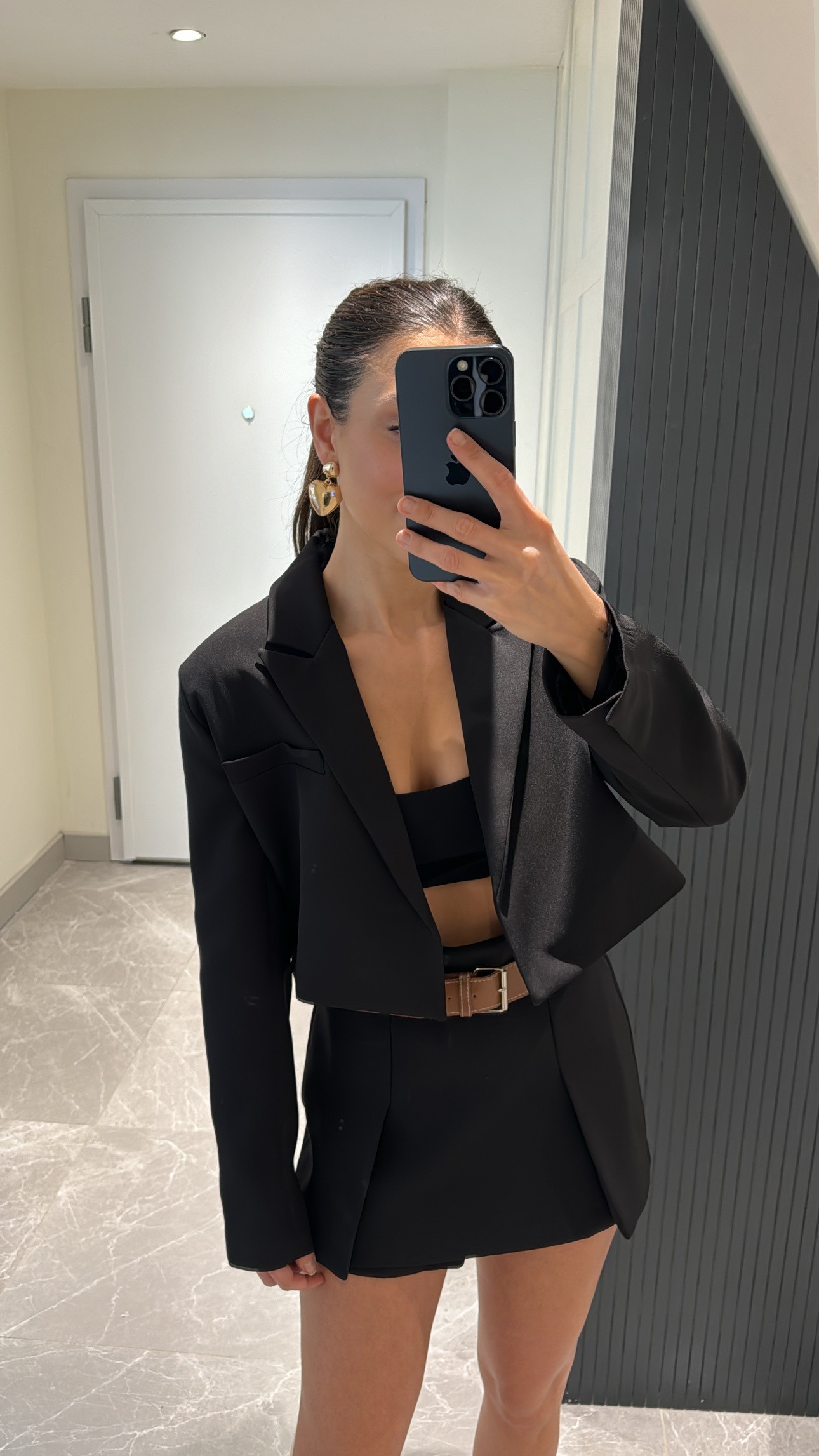 siyah crop blazer takım