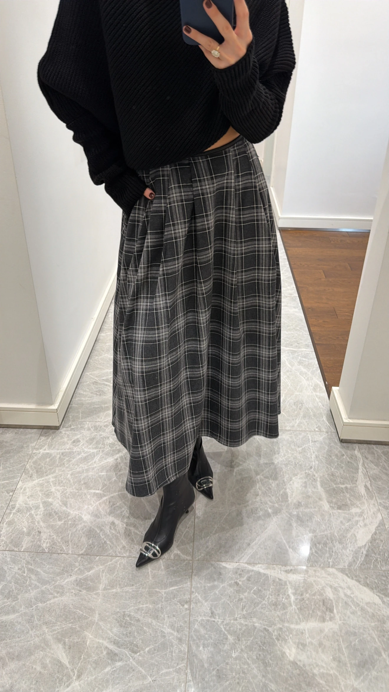 EKOSE DESENLİ MİDİ ETEK - ANTRASİT