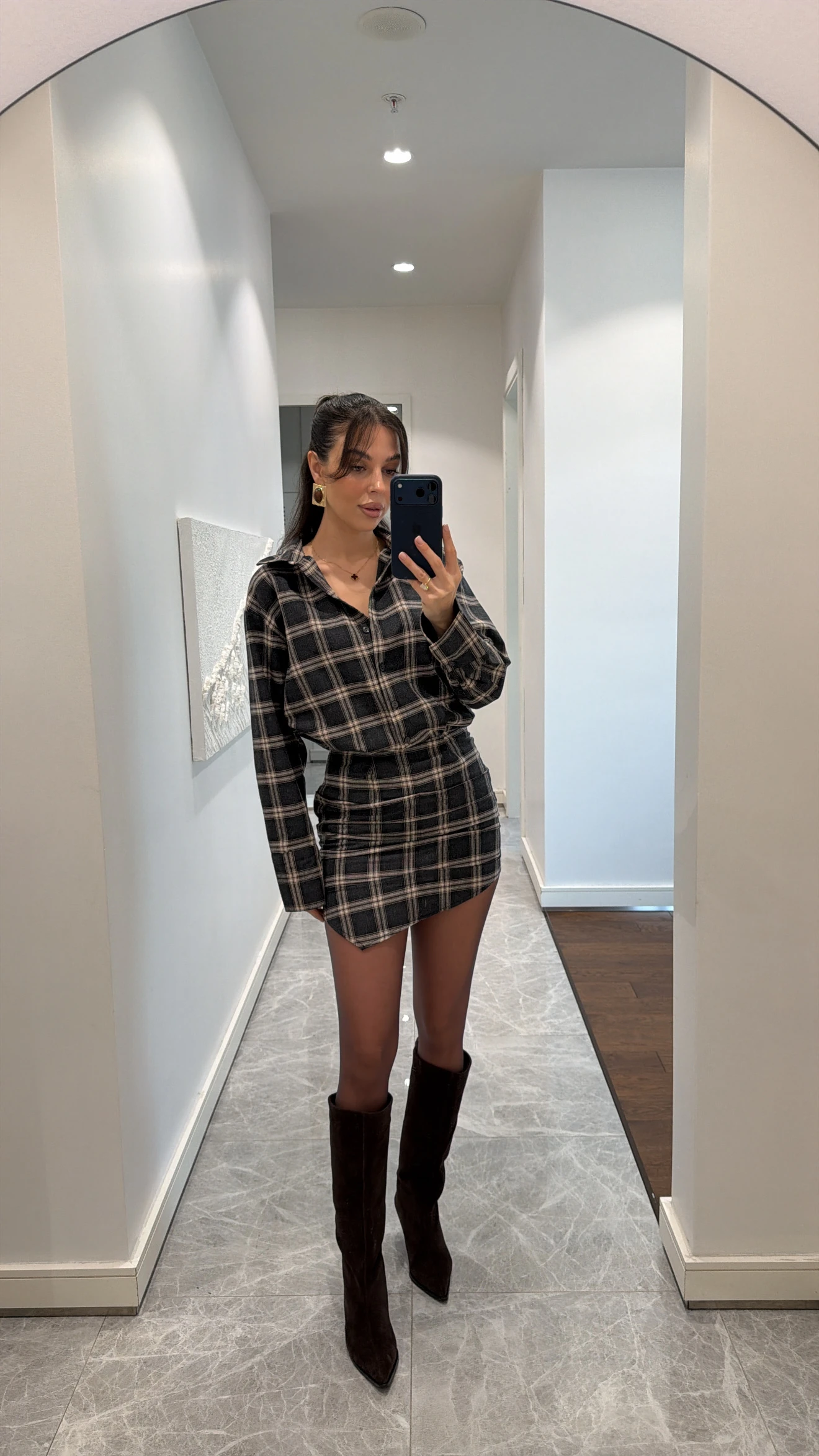 EKOSE DESENLİ ELBİSE - ANTRASİT