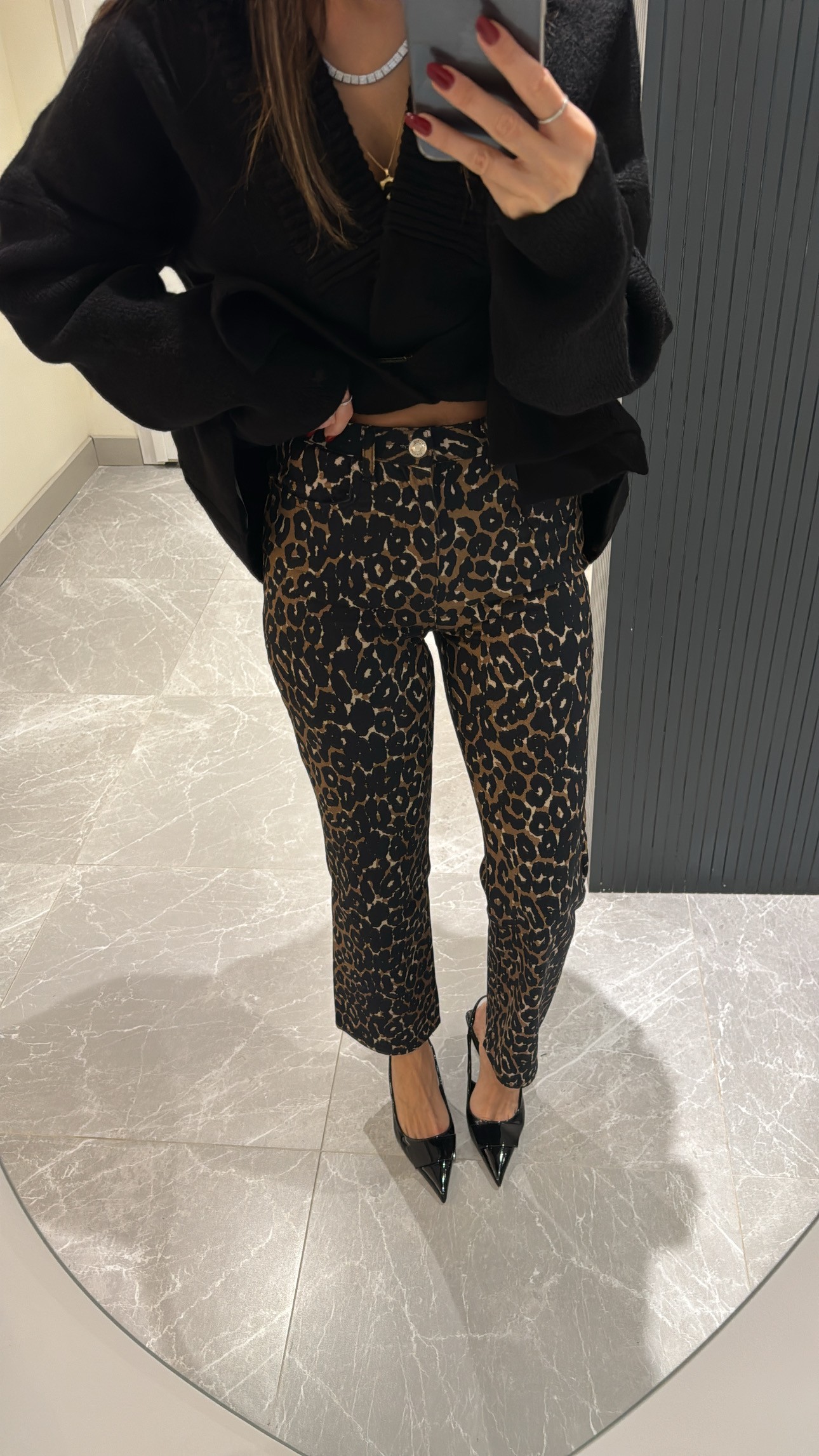 leopar desenli flora paça jean pantolon