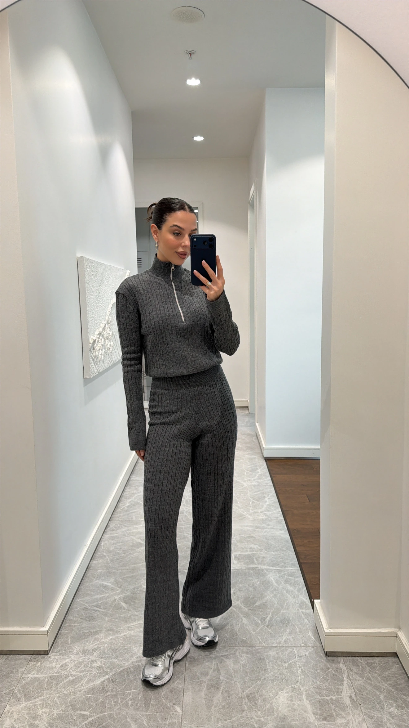 ÖRGÜ DESEN TRİKO TAKIM  - ANTRASİT