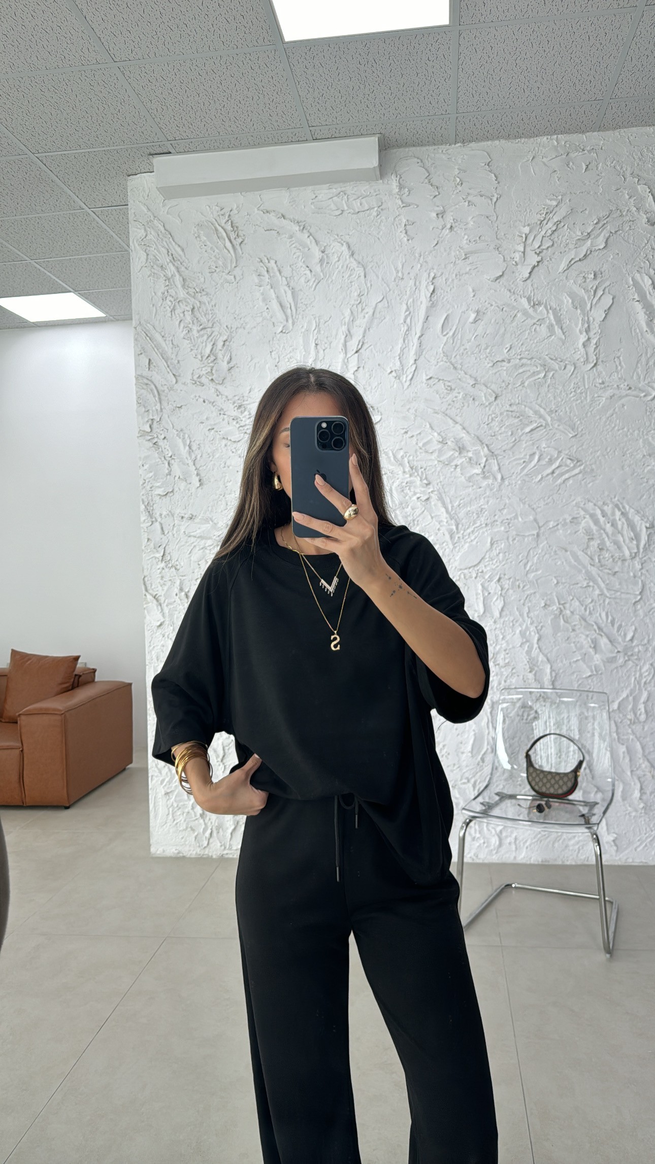 siyah oversize takım