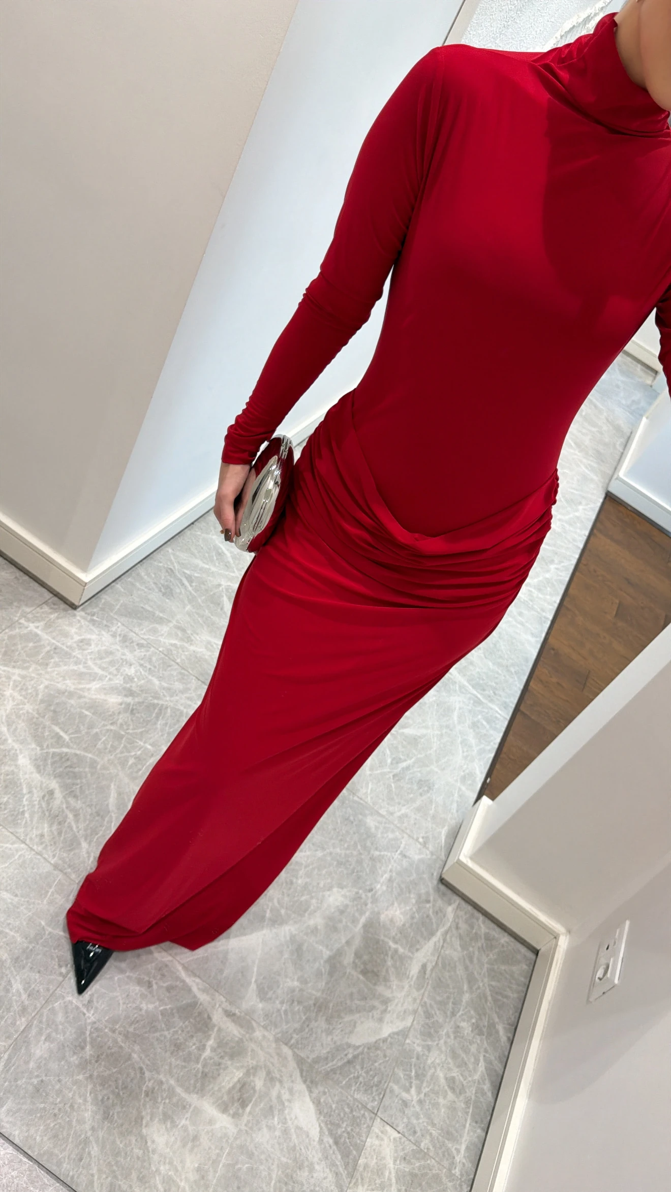 BALIKÇI YAKA MAXİ ELBİSE