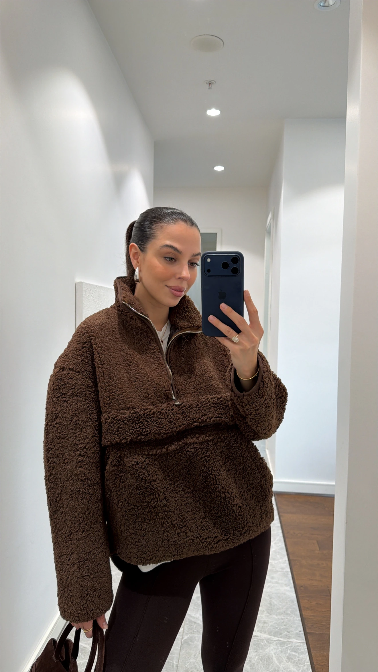 KANGURU CEPLİ TEDDY SWEAT - KAHVE