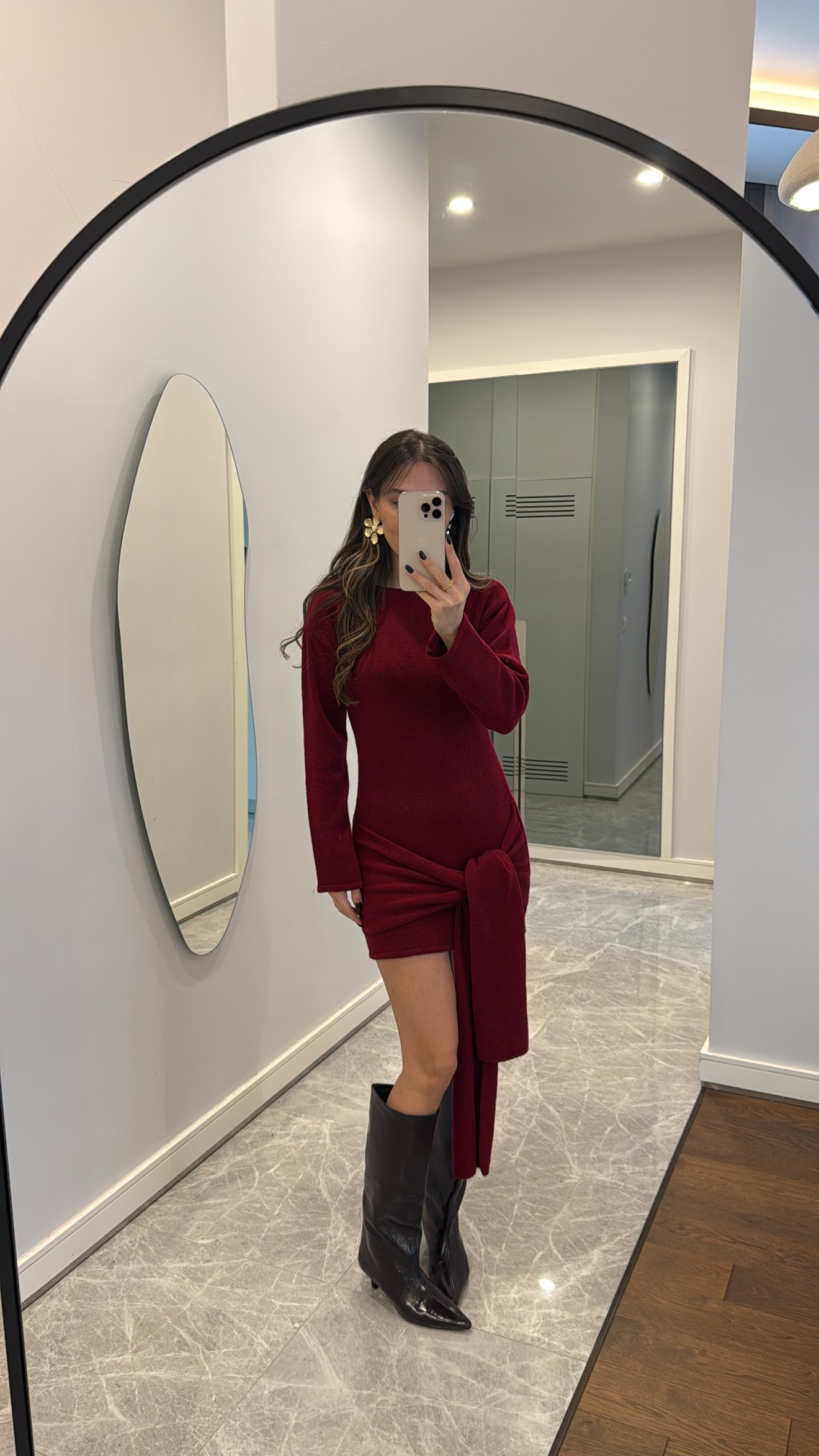 Bordo Kayık Yaka Pinterest Elbise