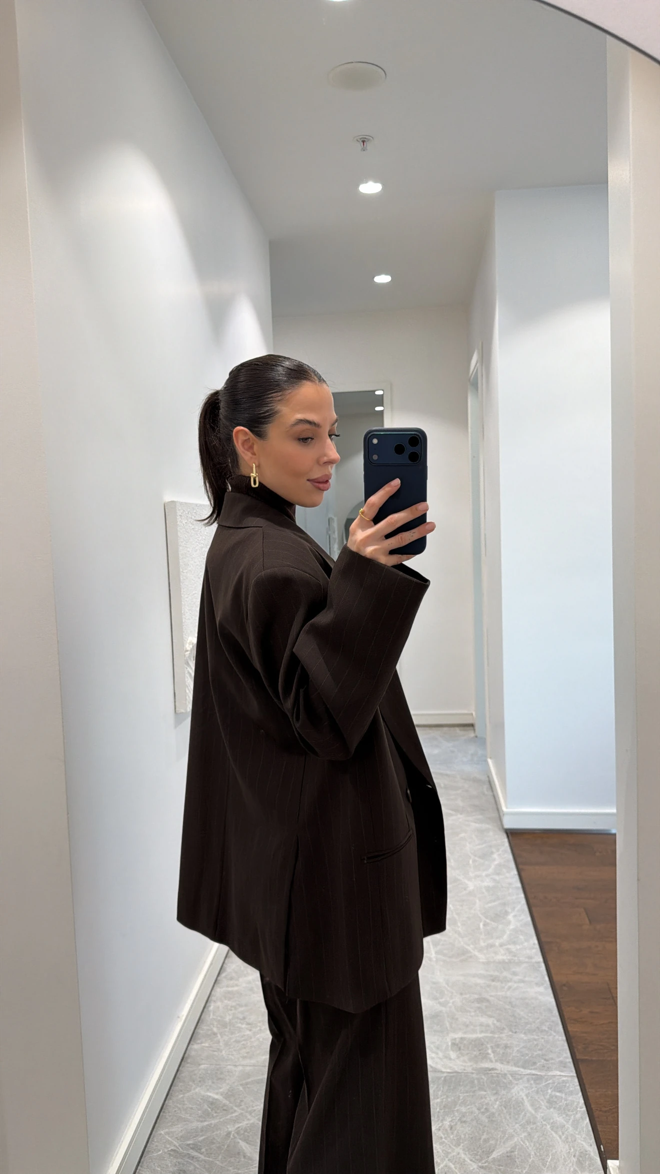 ACI KAHVE ÇİZGİLİ CEKET