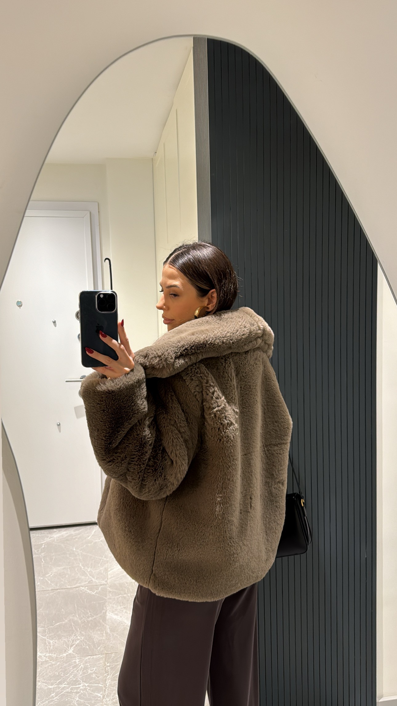 içi astarlı dışı peluş kahverengi mont